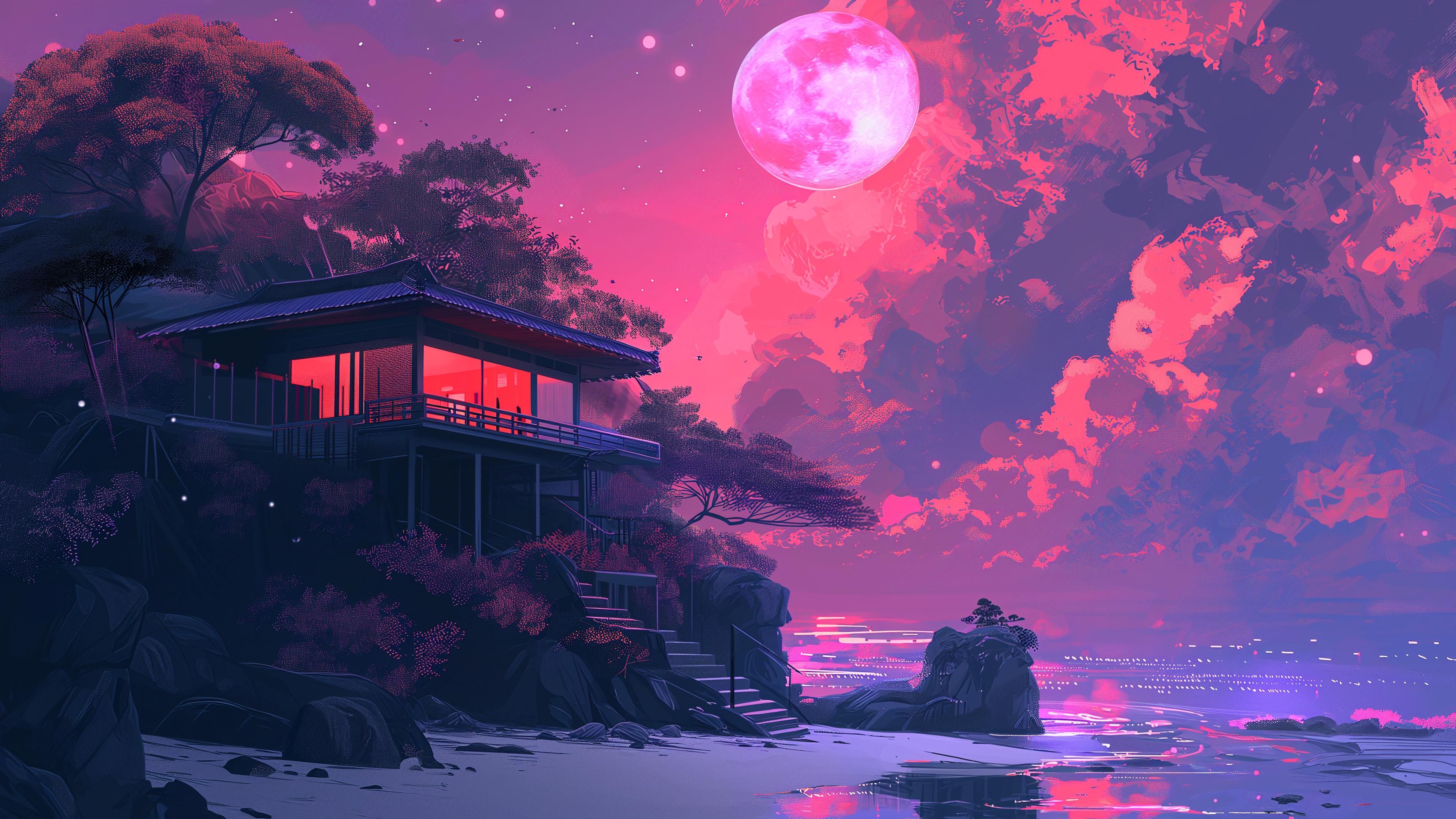 3840x2160 Home Under Moonlight [3840x2160]