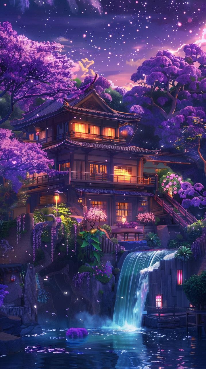 717x1280 Download Japanese Style House Purple Flowers. Royalty Free Stock Illustration Image