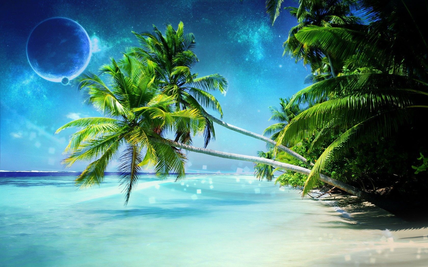 1680x1050 Wallpaper sea, palm trees, shore, planet, Dreamy World for mobile and desktop, section пейзажи, resolution 1680x1050