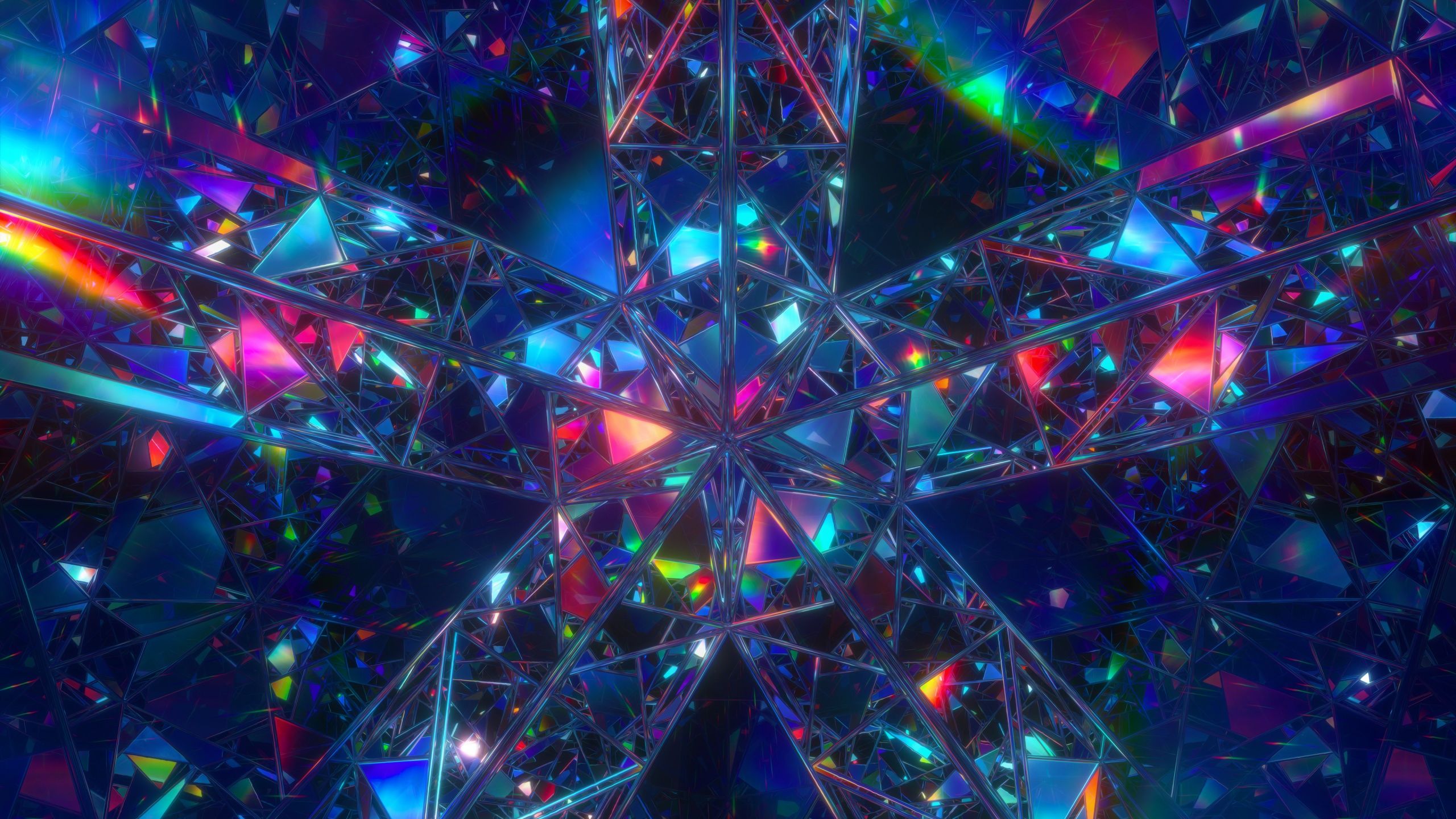 2560x1440 Mirror Wallpaper 4K, Crystals, Rainbow, Dispersion