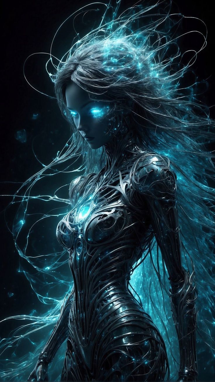 736x1308 Wallpaper alien, witch, demon, devil, girl, blue, dark, ai, art, AI 4K by ♤CRISTIAN♧¿. Download wallpaper alien, witch, demon, devil, girl, blue, dark, ai, art for free