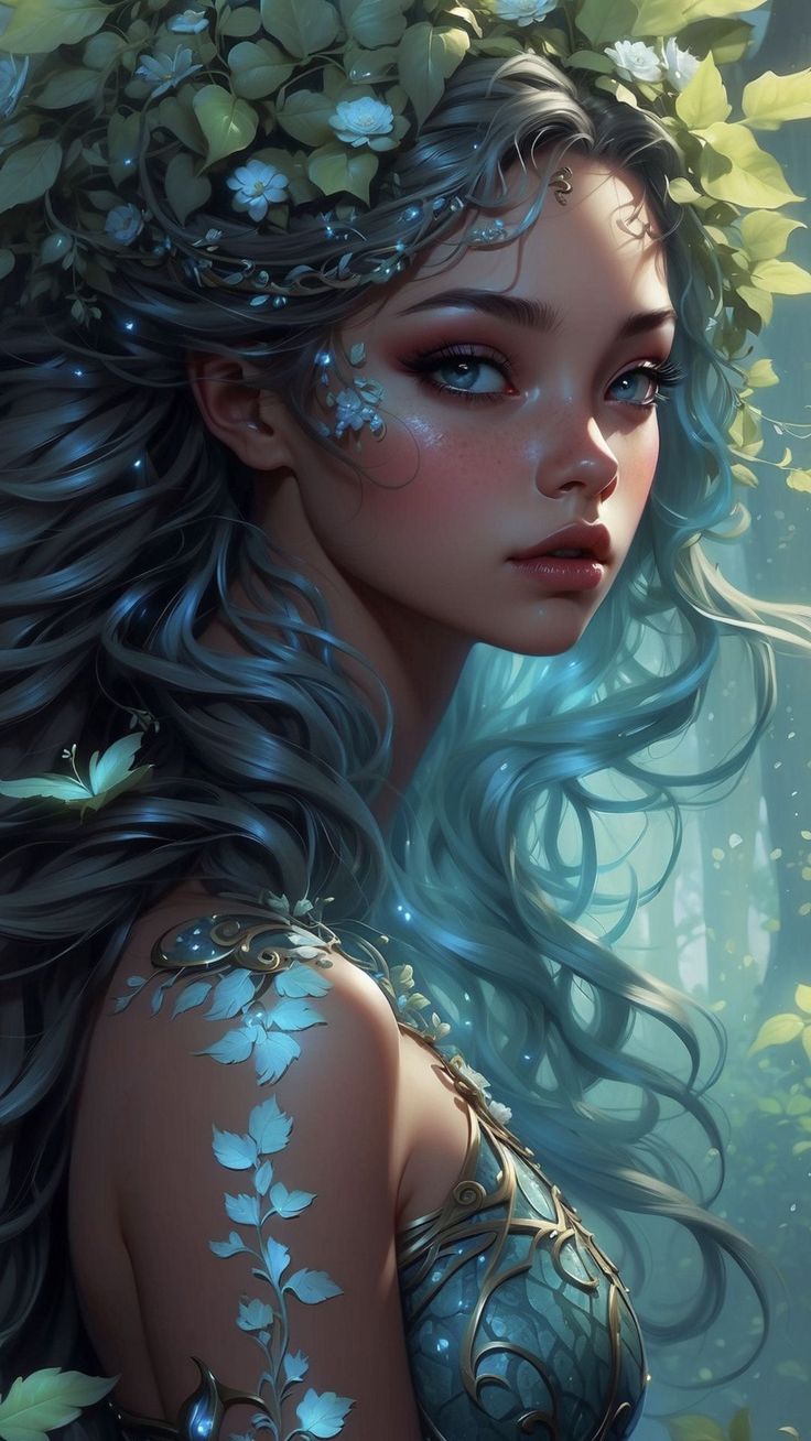 736x1308 Wallpaper girl, flowers, plants, forest, nature, green, fantasy, ai, art, AI 4K by ♤CRISTIAN♧¿. Download wallpaper girl, flowers, plants, forest, nature, green, fantasy, ai, art for free