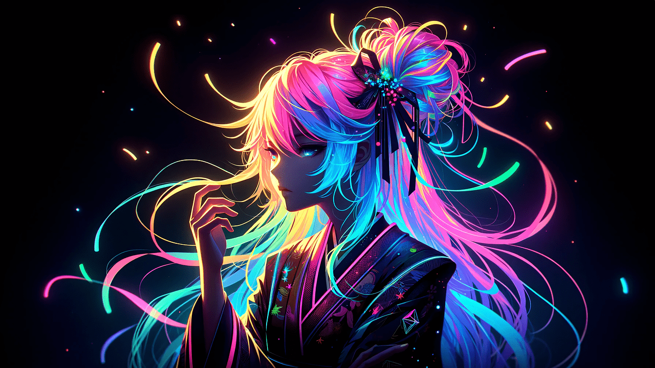 1280x720 Download Ai Generated Woman Neon. Royalty Free Stock Illustration Image