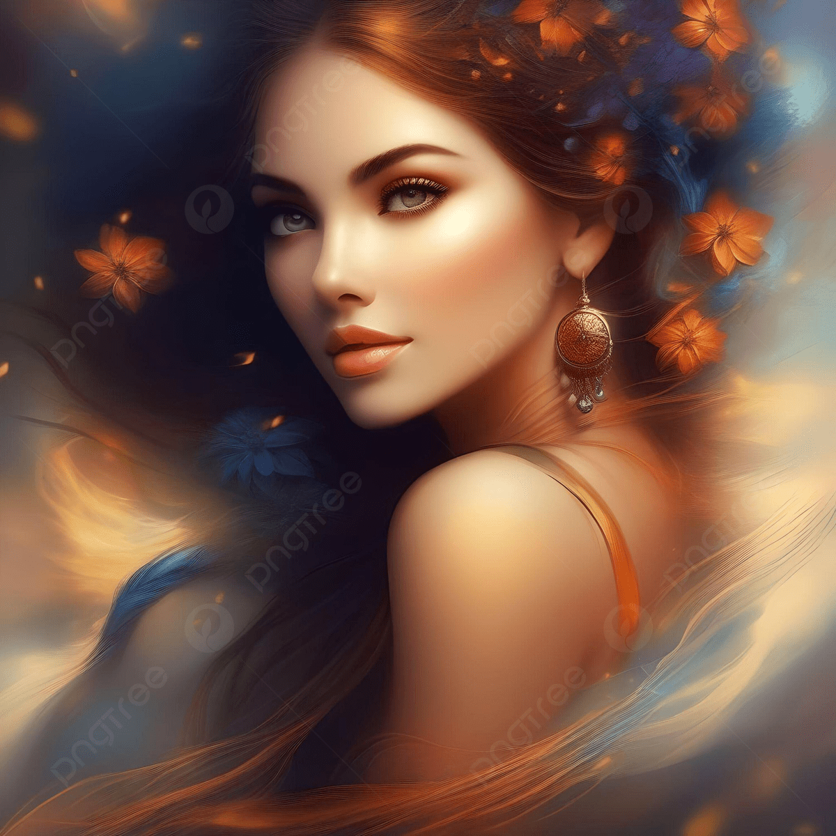1200x1200 Orange Light Beautiful Girl Ai 3D Abstract Background, Beautiful Girl, Girl Ai Image, Orange Girl Background Image And Wallpaper for Free Download