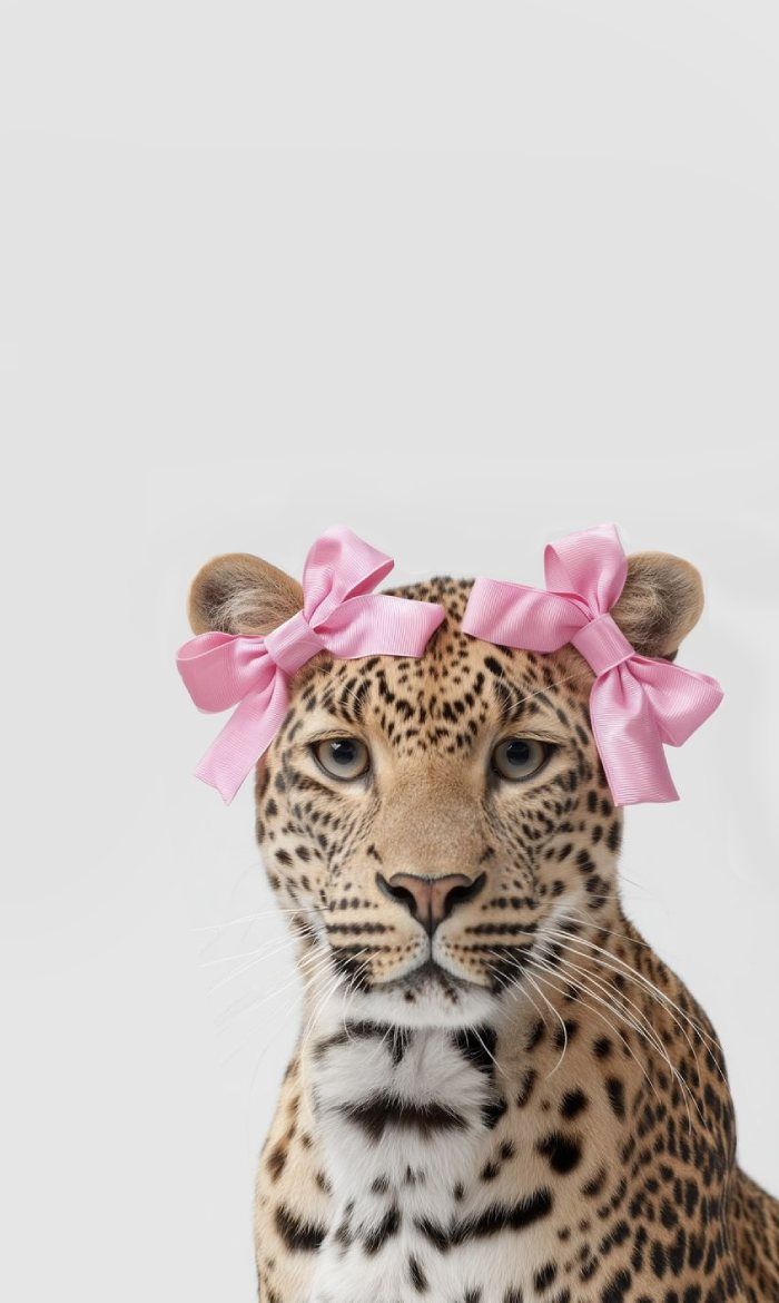 700x1170 Pink Stockholm Style Wallpaper Ideas : Cute Leopard with Pink Bows