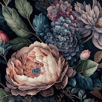 200x200 Moody Baroque Large Flowers Wall Mural Floral for Living Room