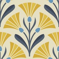 200x200 Art Deco Floral Wallpaper in Yellow Brown