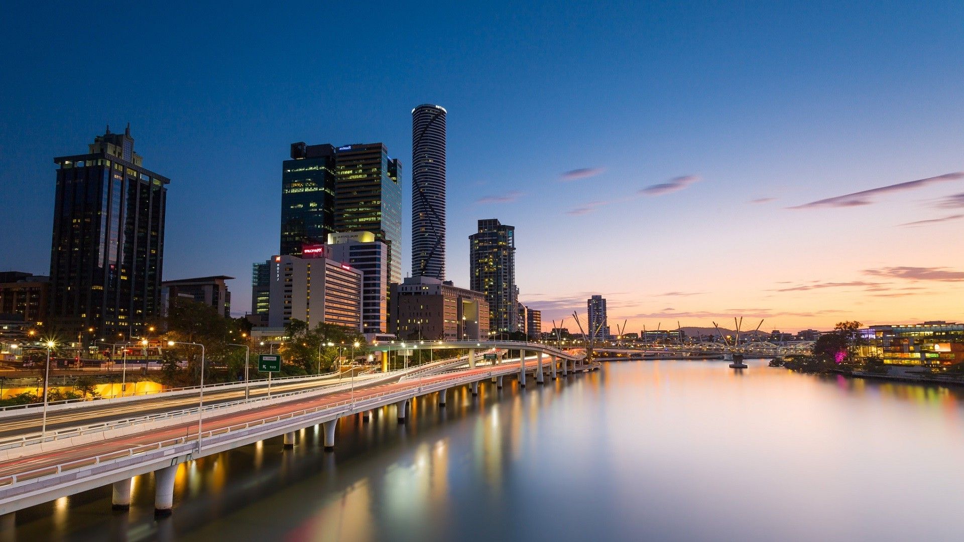 1920x1080 Australia, Brisbane, City, Cityscape, Skyscraper, River, Reflection, Sunset Wallpaper HD / Desktop and Mobile Background
