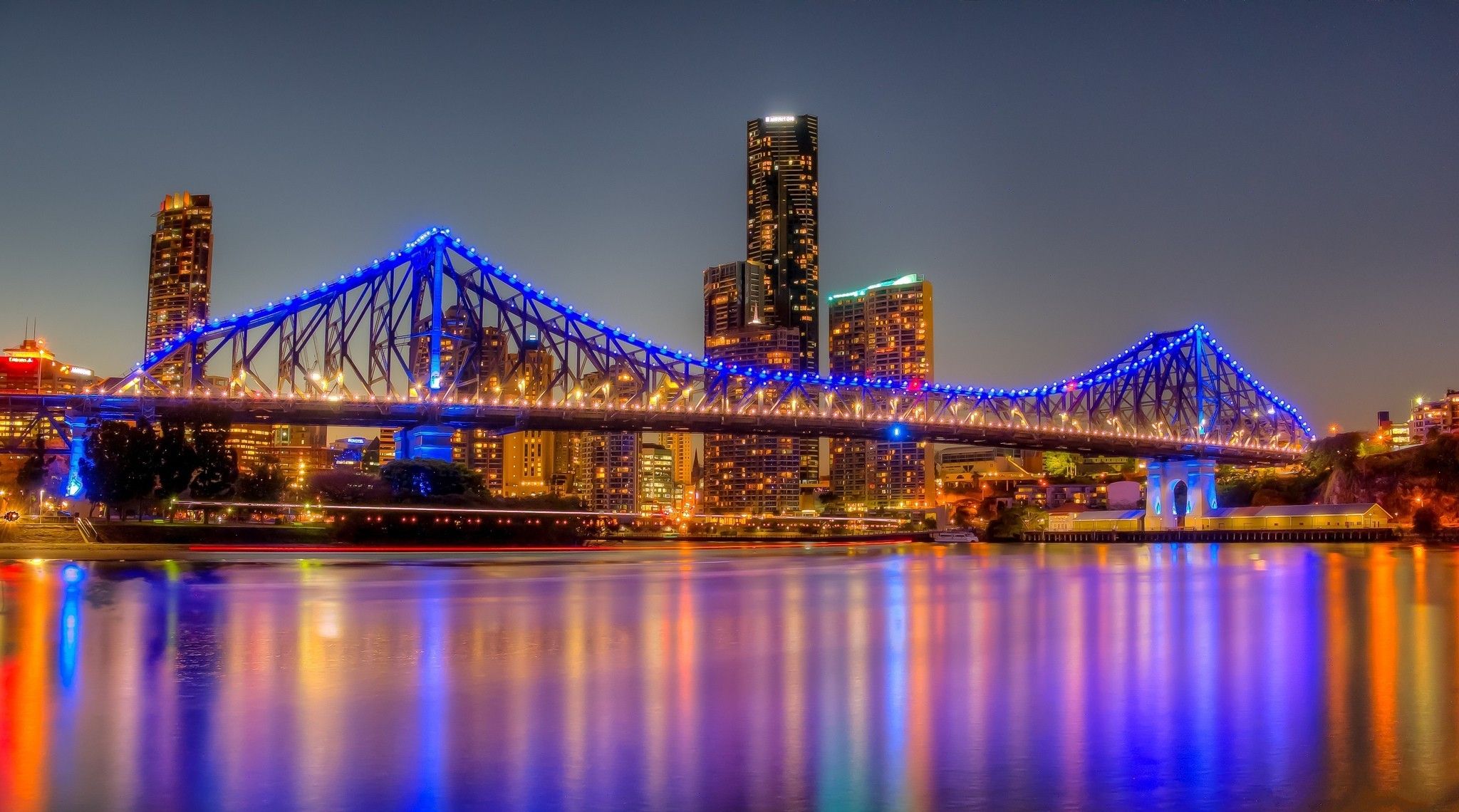 2048x1140 Download Australia City Bridge Brisbane Man Made Story Bridge HD Wallpaperx1140