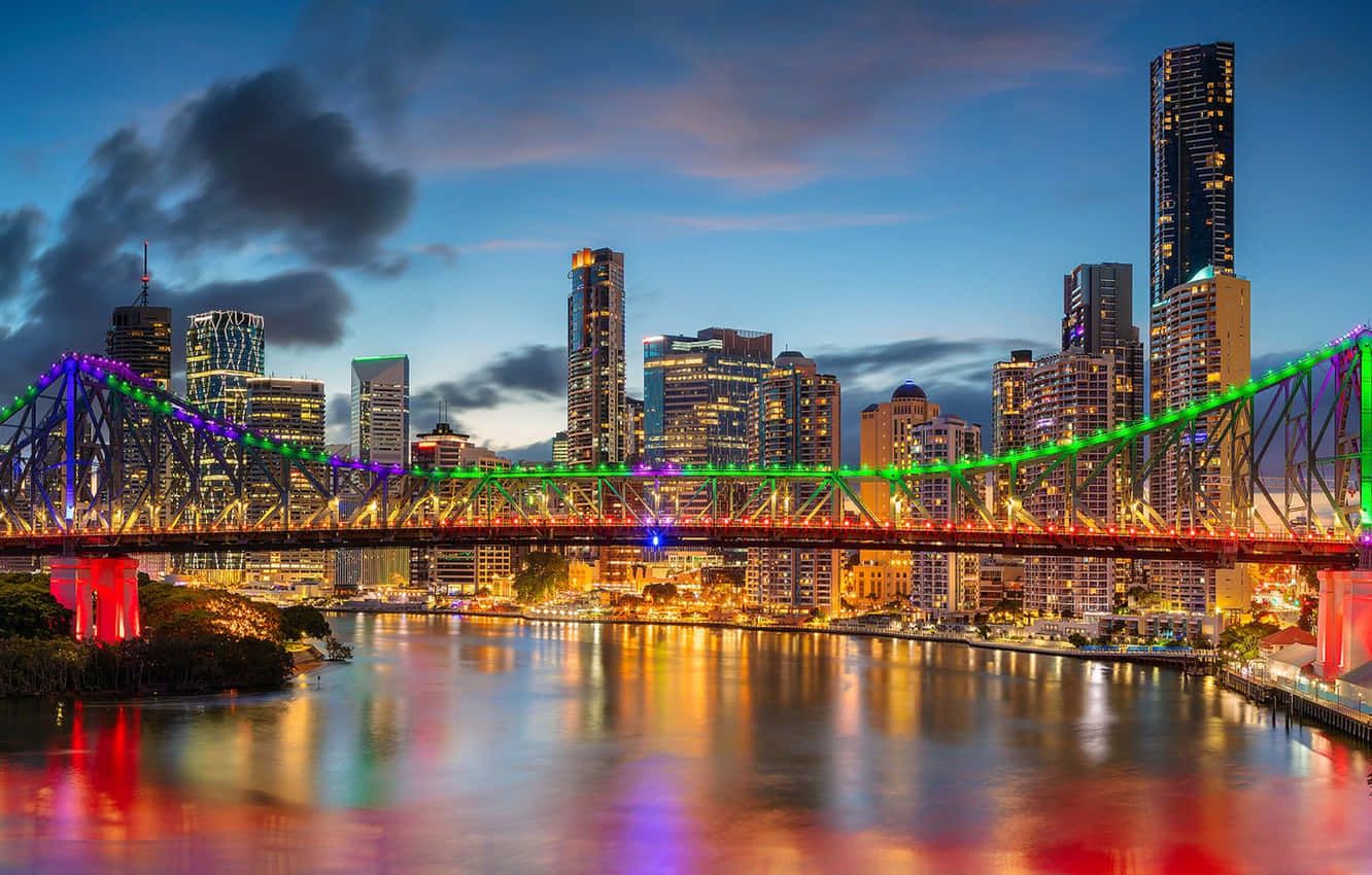 1332x850 Download Sunset view of Brisbane skyline Wallpaper