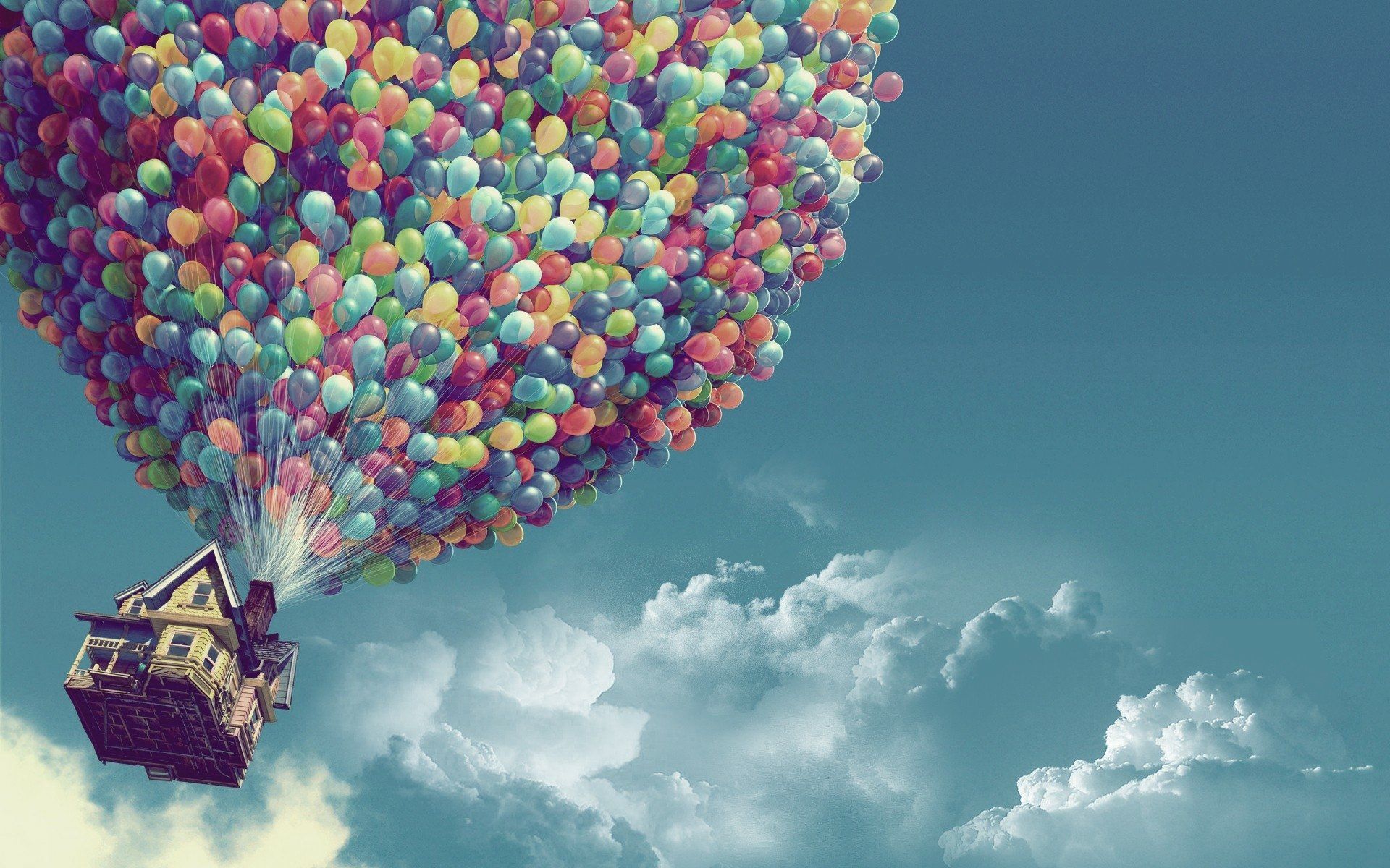 1920x1200 Up Movie HD Wallpaper: Floating House with Colorful Balloons in Blue Skyx1200
