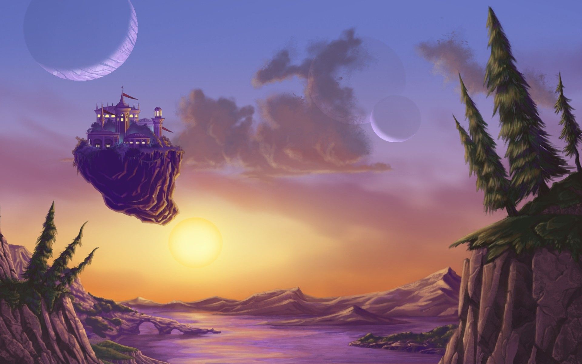 1920x1200 Flying House, the background of the game Bejeweled 3 Desktop wallpaper 1024x600