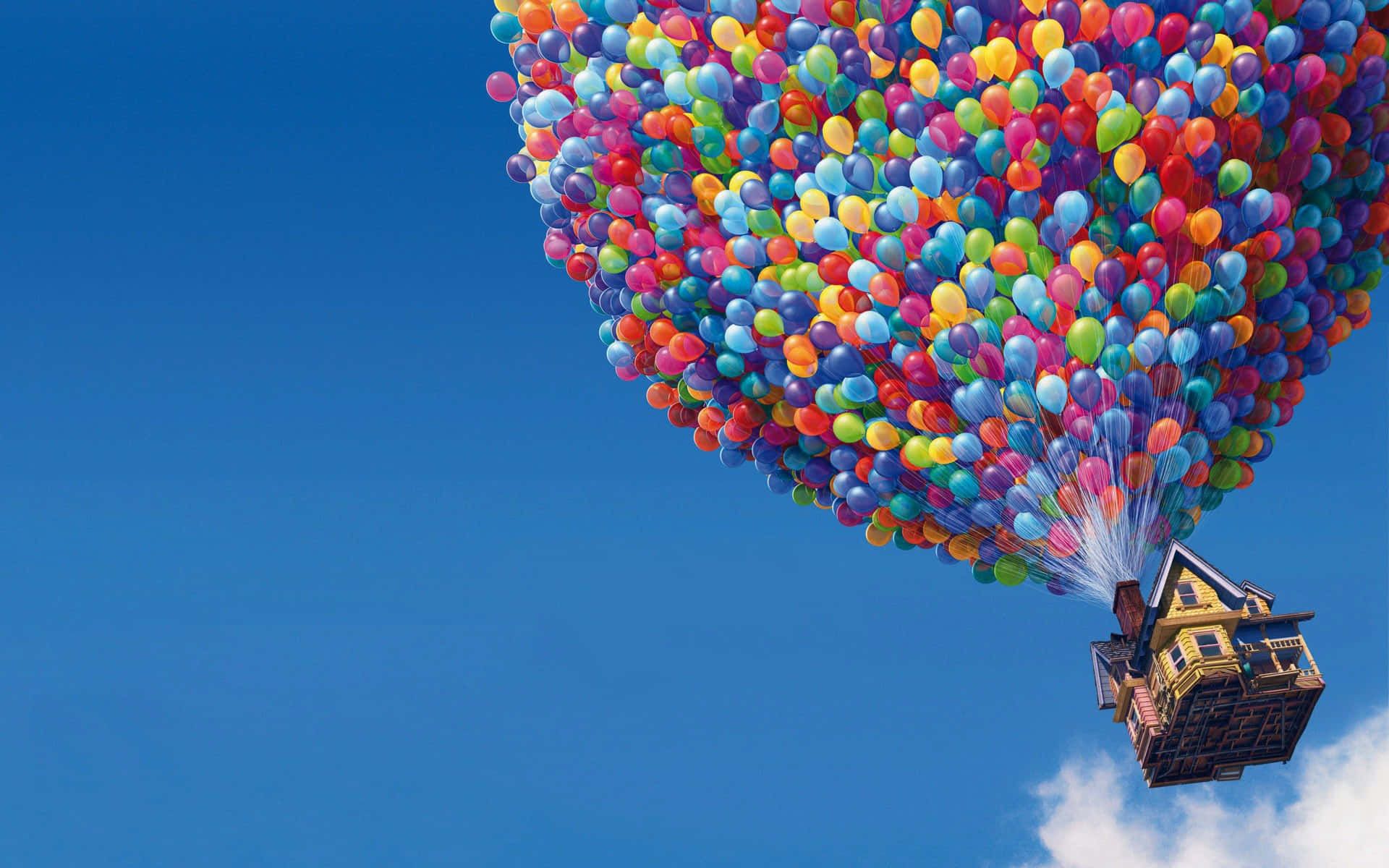 1920x1200 Download Balloons Background Floating House From Up Background