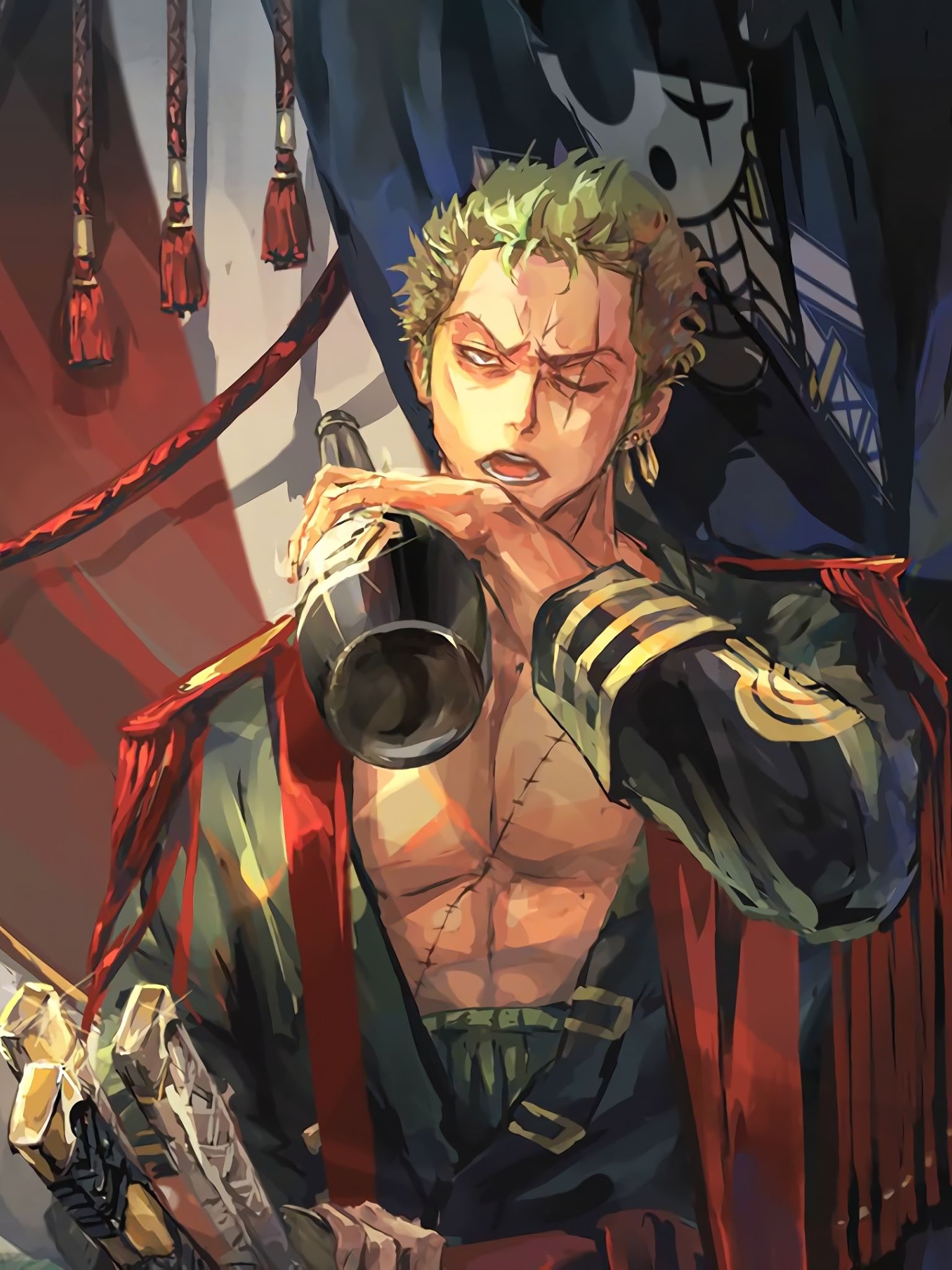 1536x2048 Phone wallpaper: Drinking, Anime, One Piece, Roronoa Zoro, Sanji (One Piece), Green Hair, Blonde, Smoking 1142245