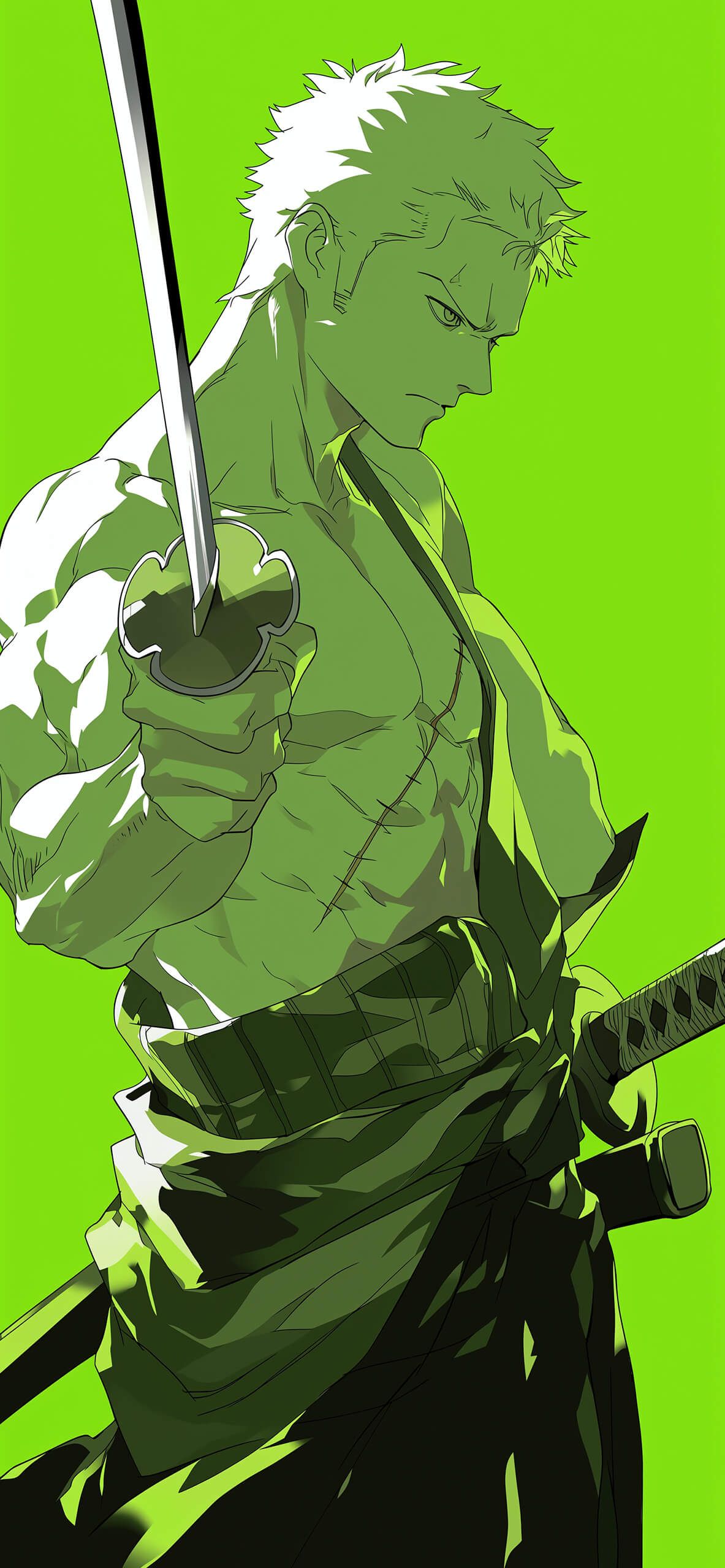 1183x2560 ⚔️ Roronoa Zoro Lime Green Wallpaper Piece Background