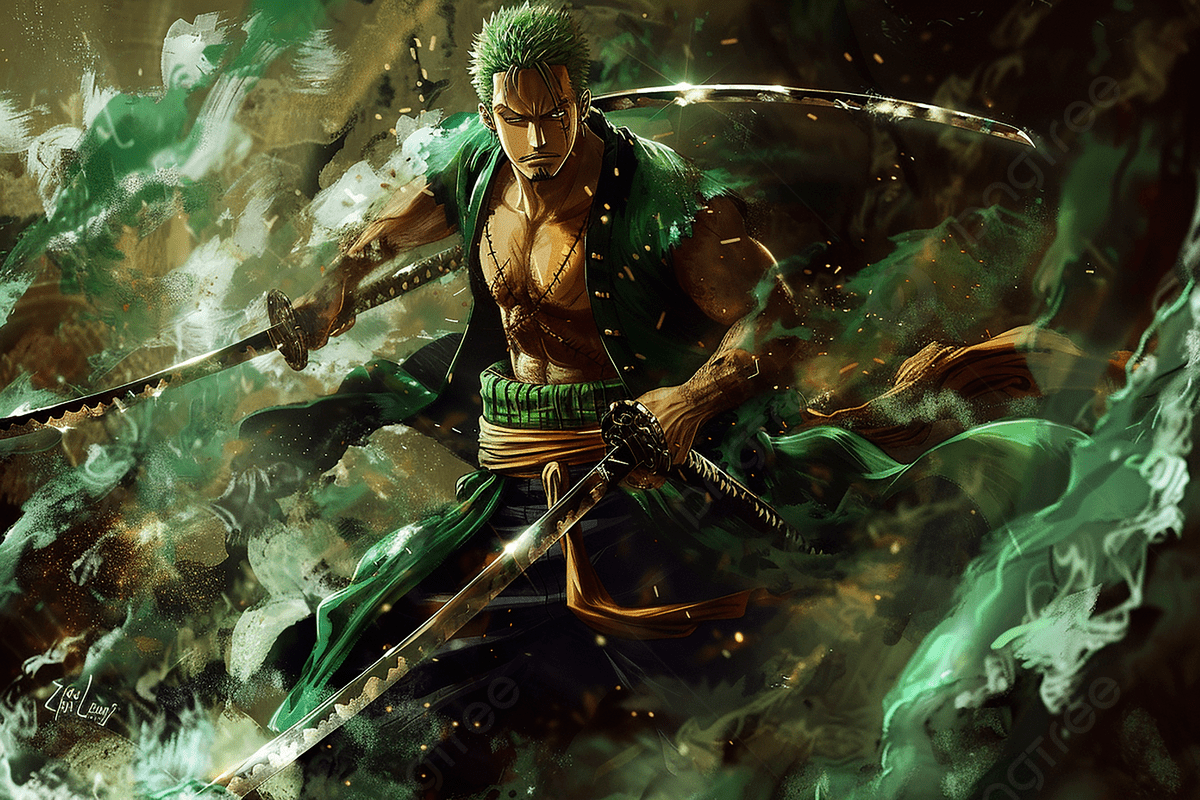 1200x800 Exquisite Realistic Artwork Zoro From One Piece Brandishing His Katana With A Majestic Green Phoeni, Ashura, Celebration, Background Background Image And Wallpaper for Free Download