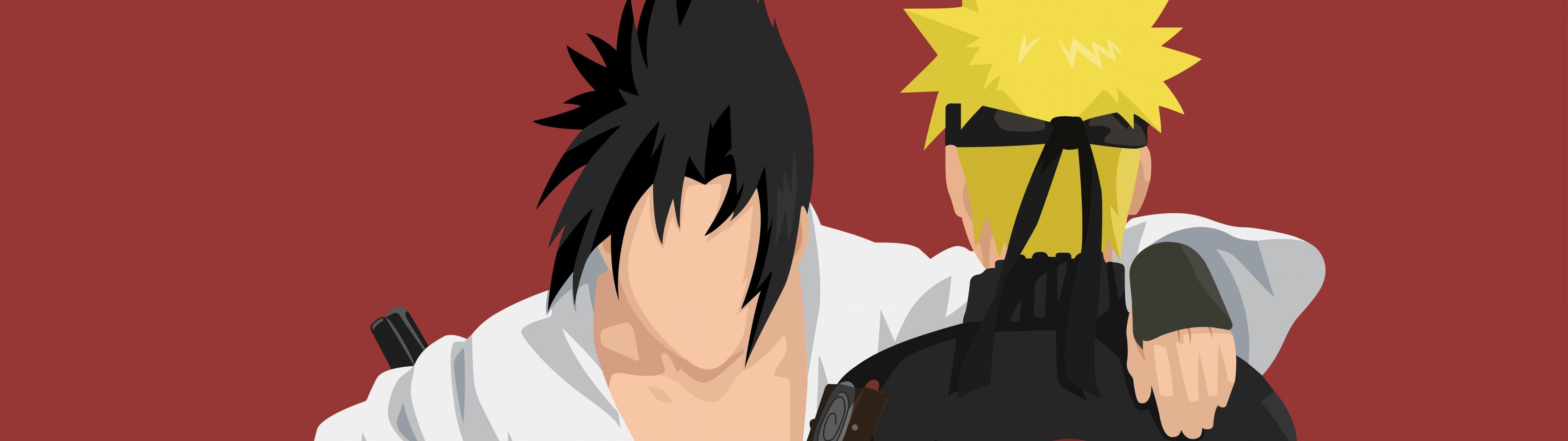 3840x1080 Sasuke Uchiha Wallpaper 4K, Naruto Uzumaki, Minimal art