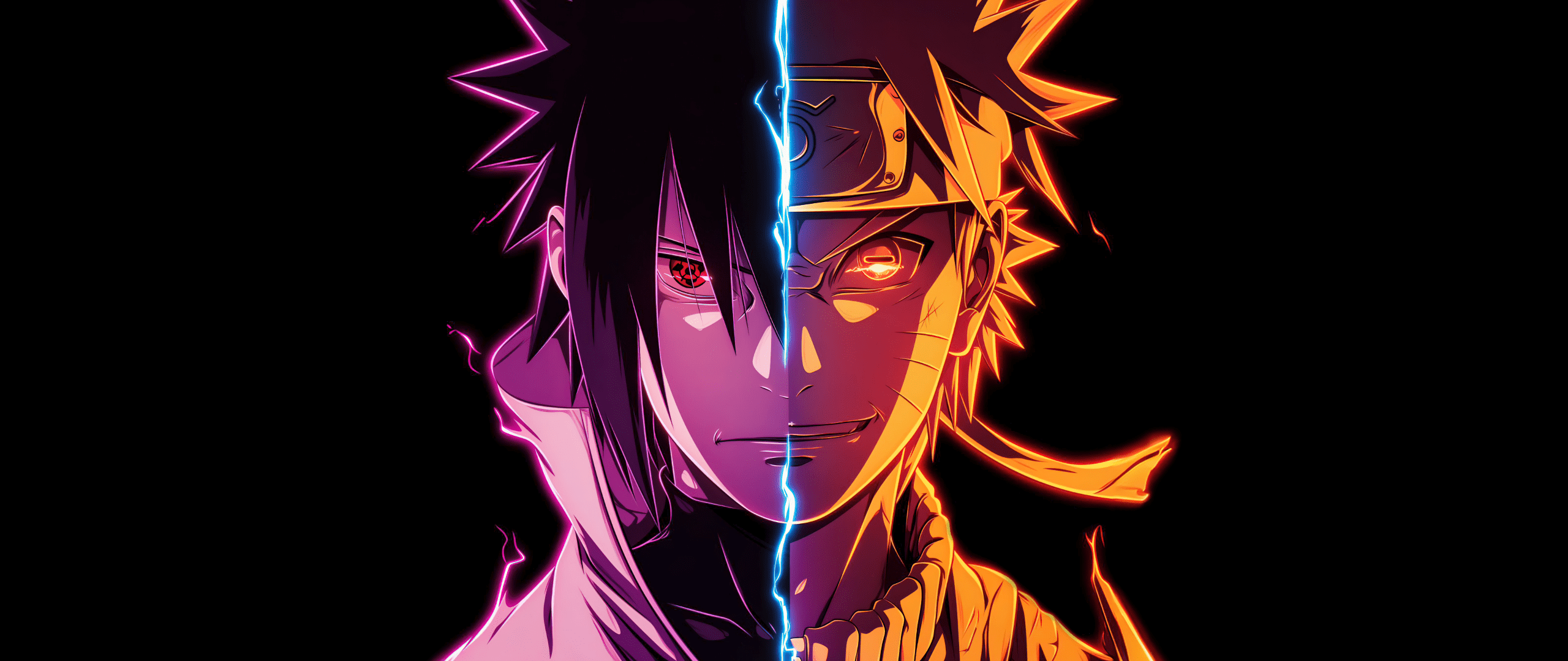 2560x1080 Sasuke vs Naruto Uzumaki 5K AMOLED Wallpaper