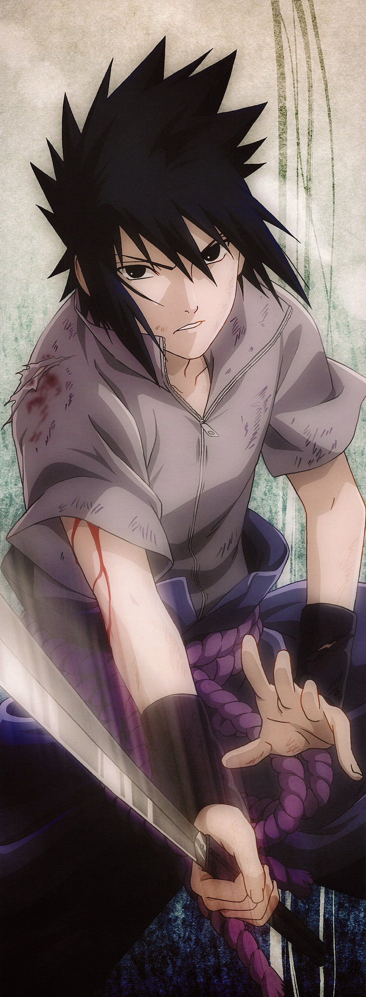 728x1984 HD wallpaper: Uchiha Sasuke digital wallpaper, Naruto Shippuuden, blood, one person