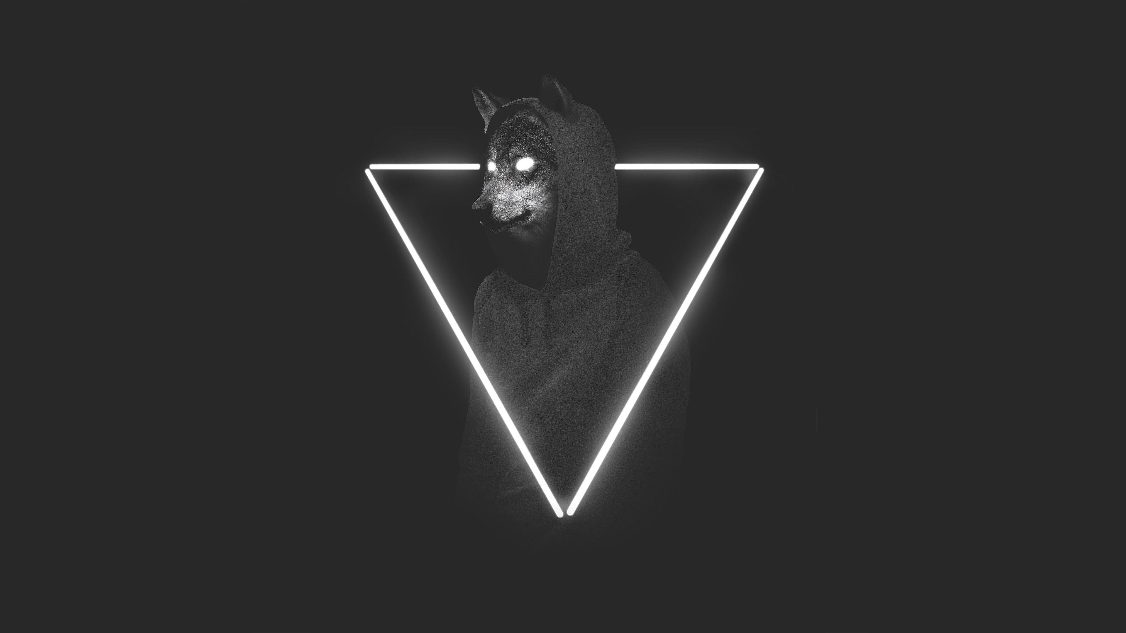 3840x2160 Digital Digital Art Artwork Black White Geometric Figures Triangle Hoods Wolf Animals Lights Monochr Wallpaper:3840x2160