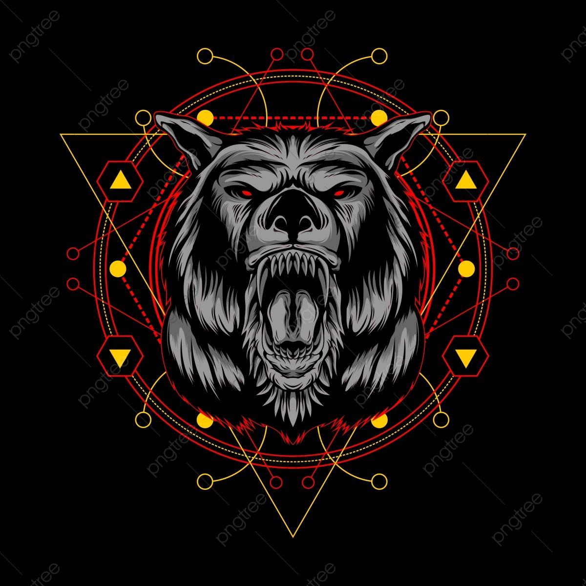 1200x1200 Killer Wolf With Sacred Geometry Illustration, Abstract, Aggressive, Animal PNG and Vector with Transparent Background for Free Download
