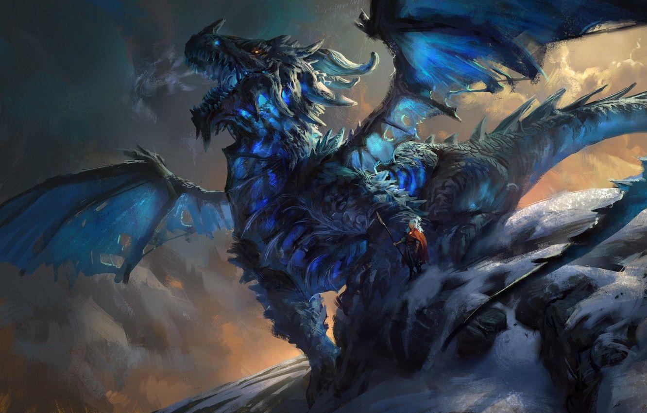 1332x850 Wallpaper snow, dragon, people, art, Mike azevedo, Ice Dragon image for desktop, section фантастика