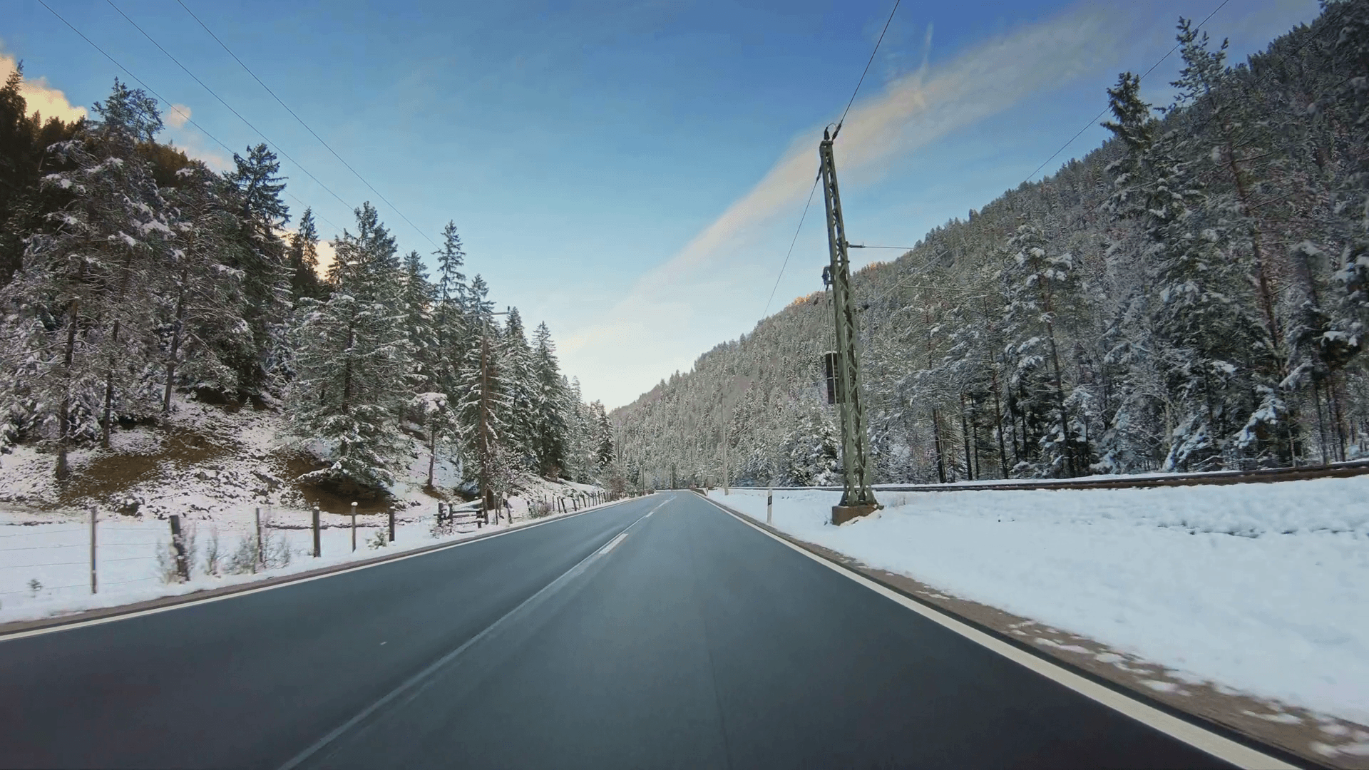 1920x1080 Beautiful nature, POV vehicle drive across winter landscape