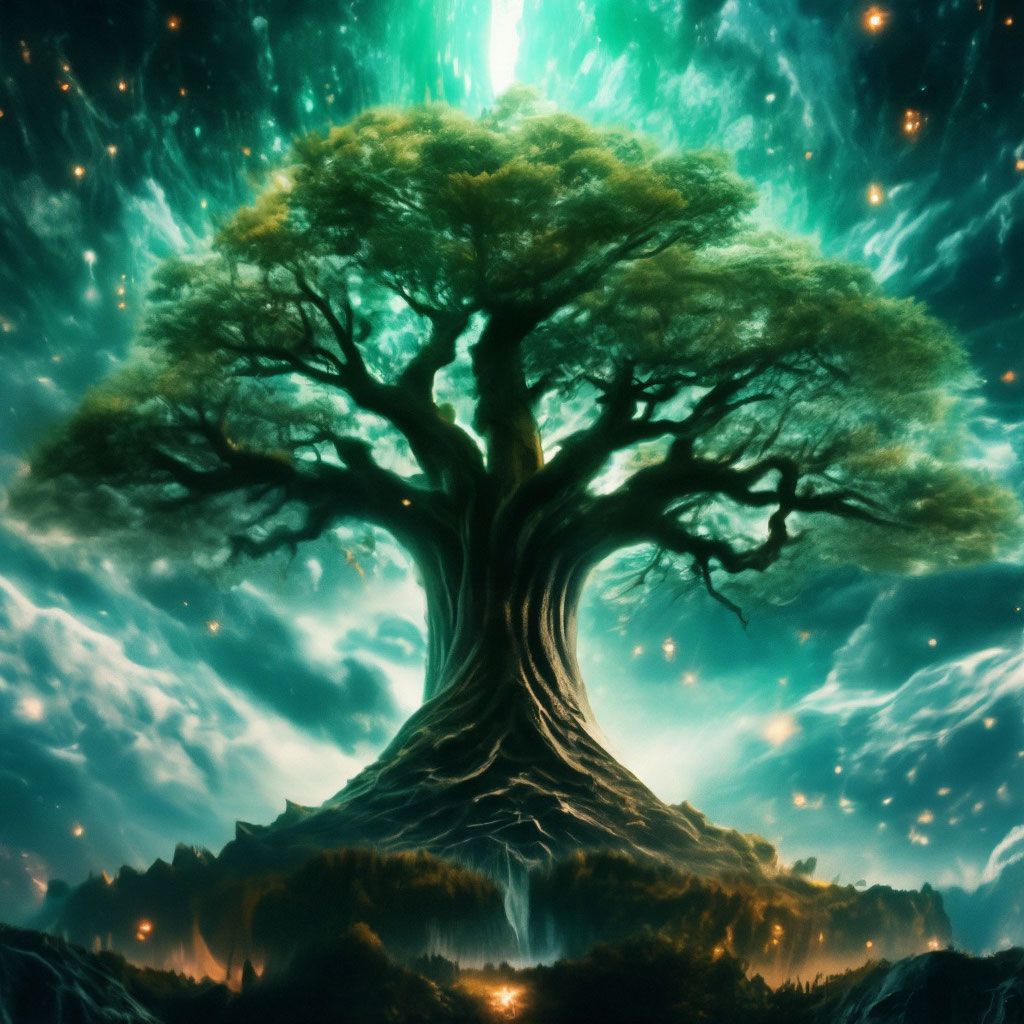 1024x1024 The series Loki, the world Tree, Yggdrasil, cosmos, branches, clouds