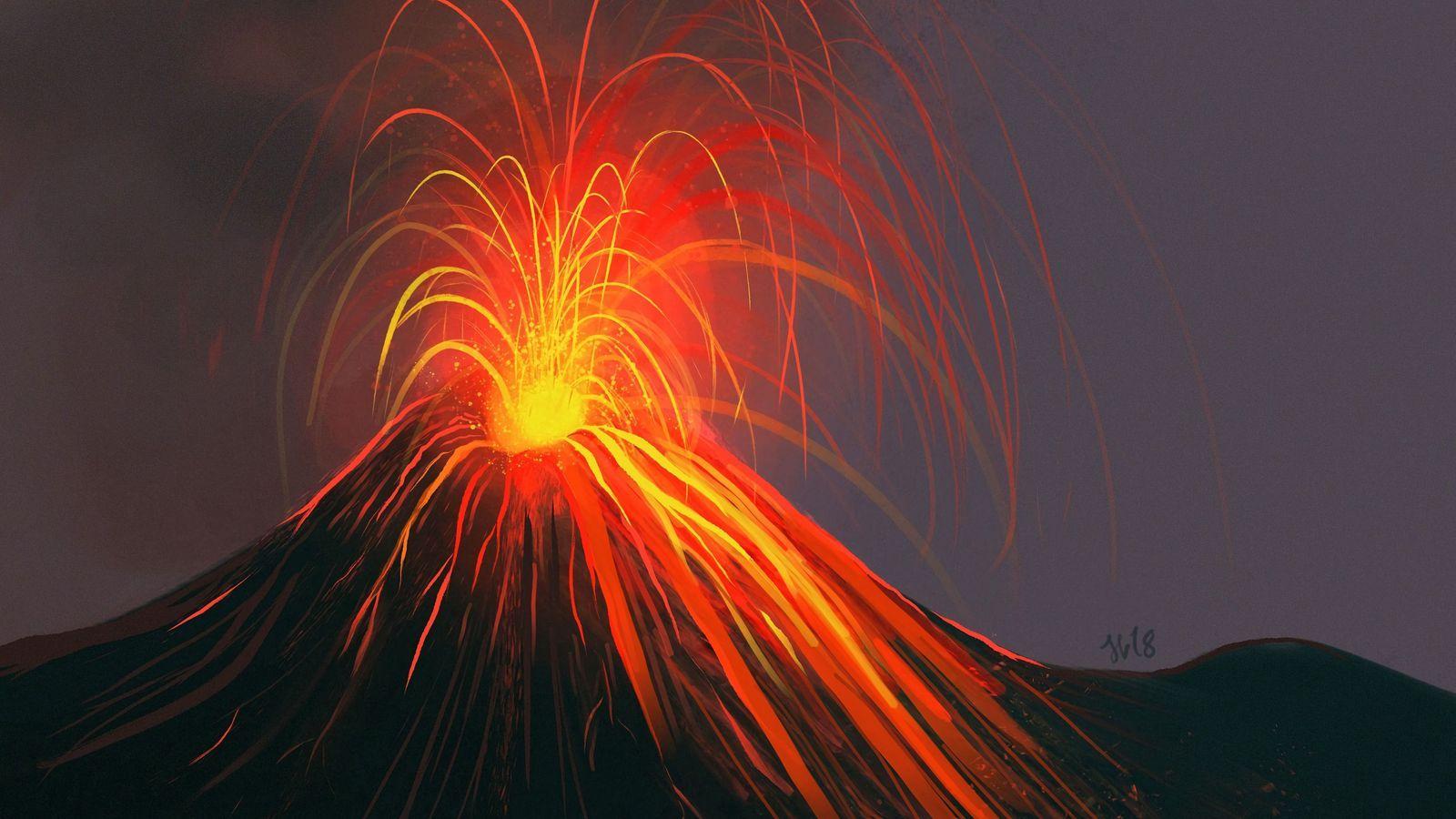 1600x900 Download wallpaper 1600x900 volcano, eruption, art widescreen 16:9 HD background