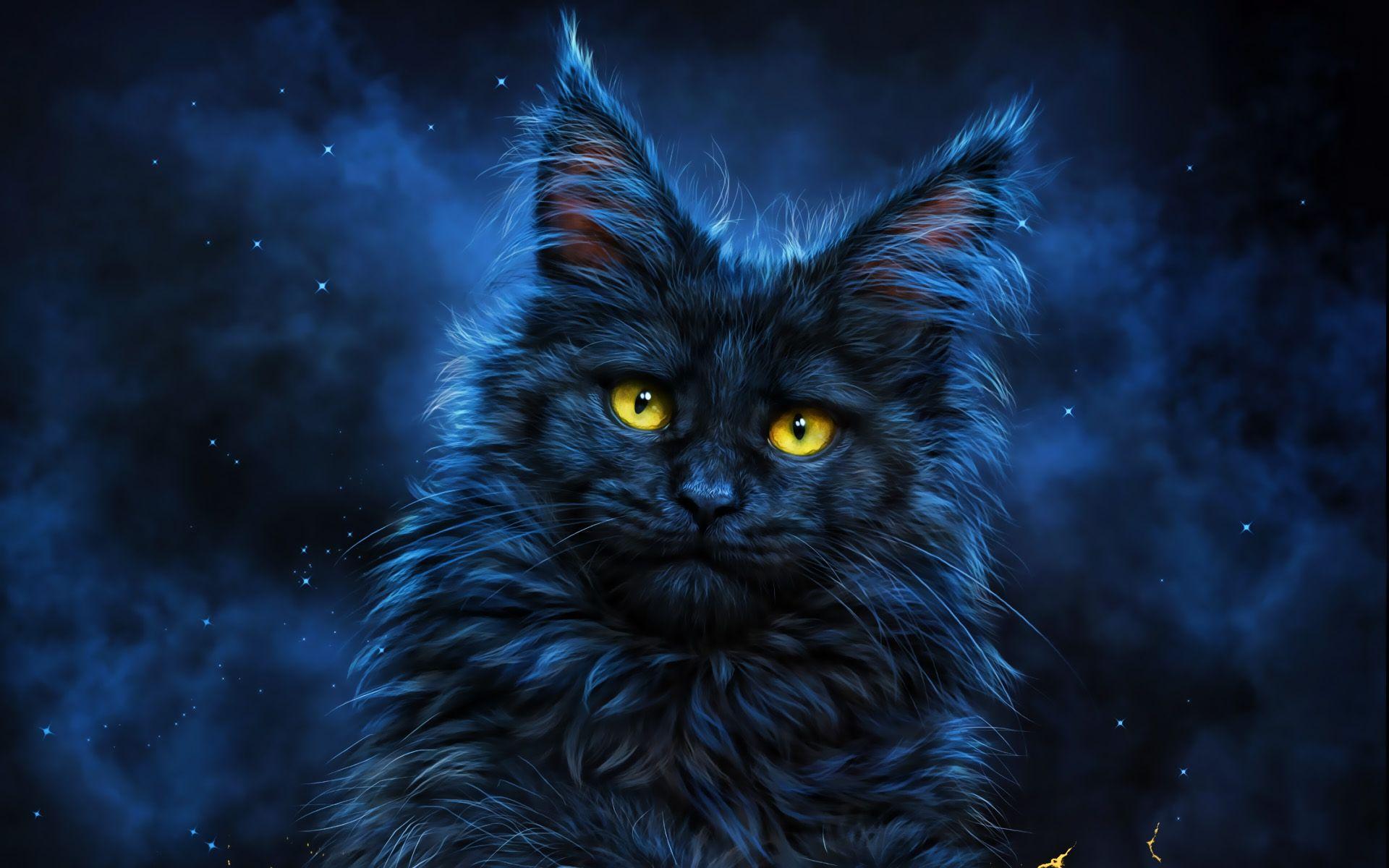 1920x1200 Download wallpaper black cat, 3D art, darkness, pets, cat with yellow eyes, cats for desktop with resolution 1920x1200. High Quality HD picture wallpaper