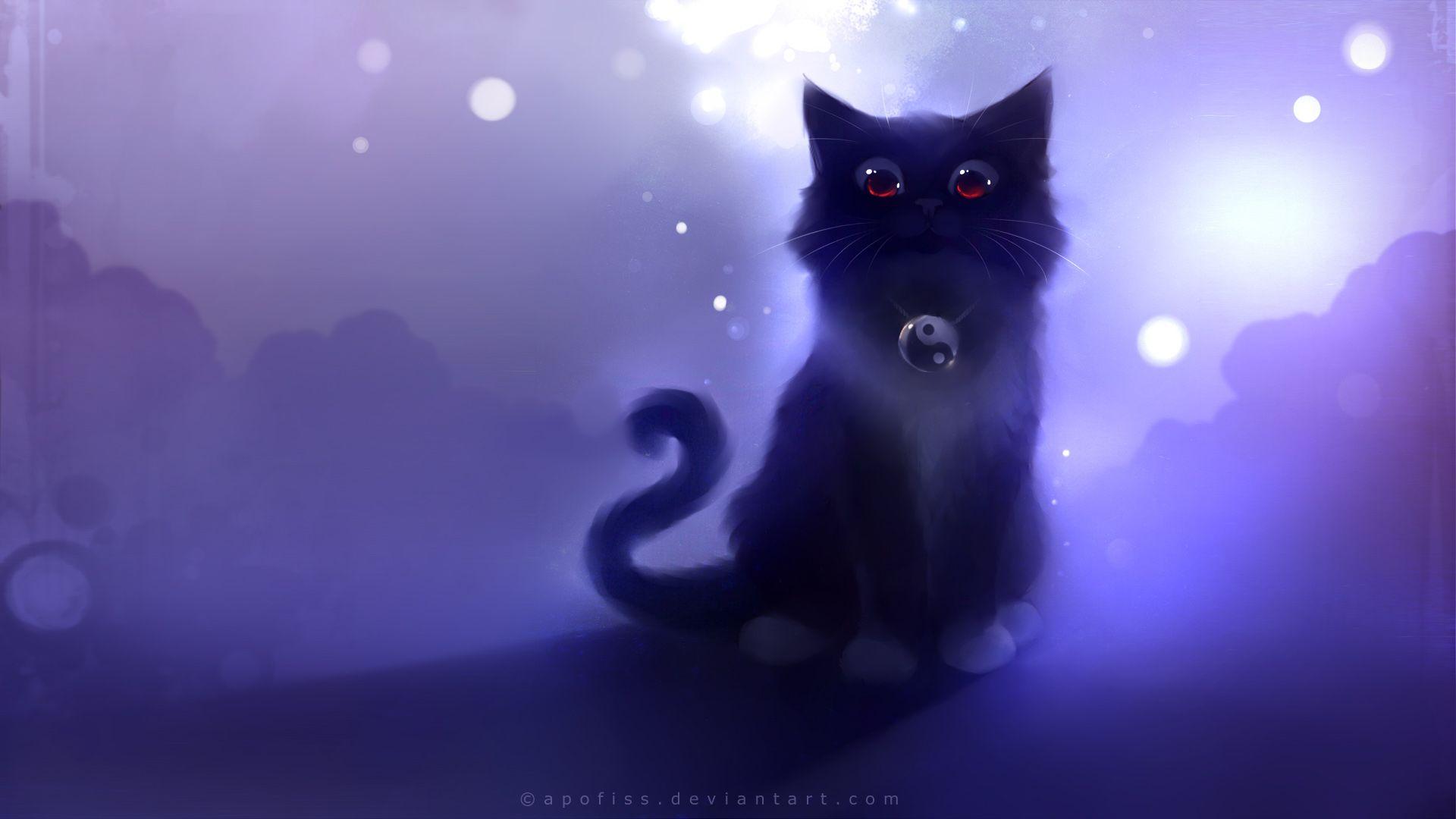 1920x1080 Cat Black Drawing Night Apofiss 94590 1920x1080 Desi Wallpaper