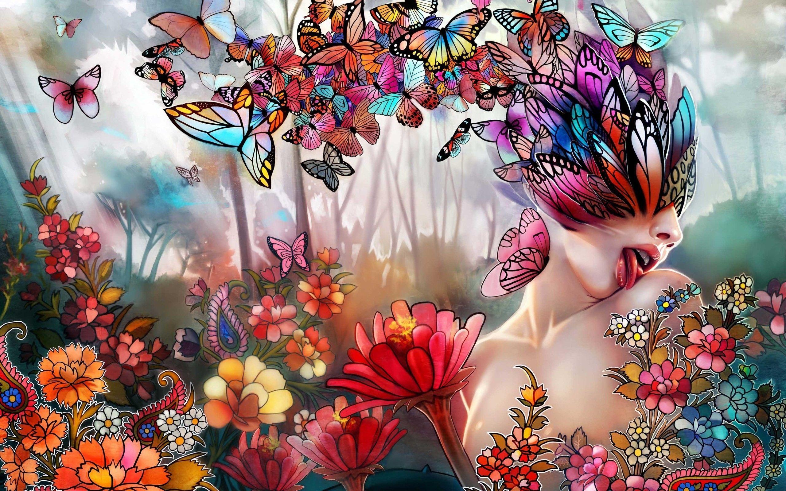 2560x1600 women abstract multicolor flowers butterflies 2560x1600 wallpaper High Quality Wallpaper, High Definition Wallpaper