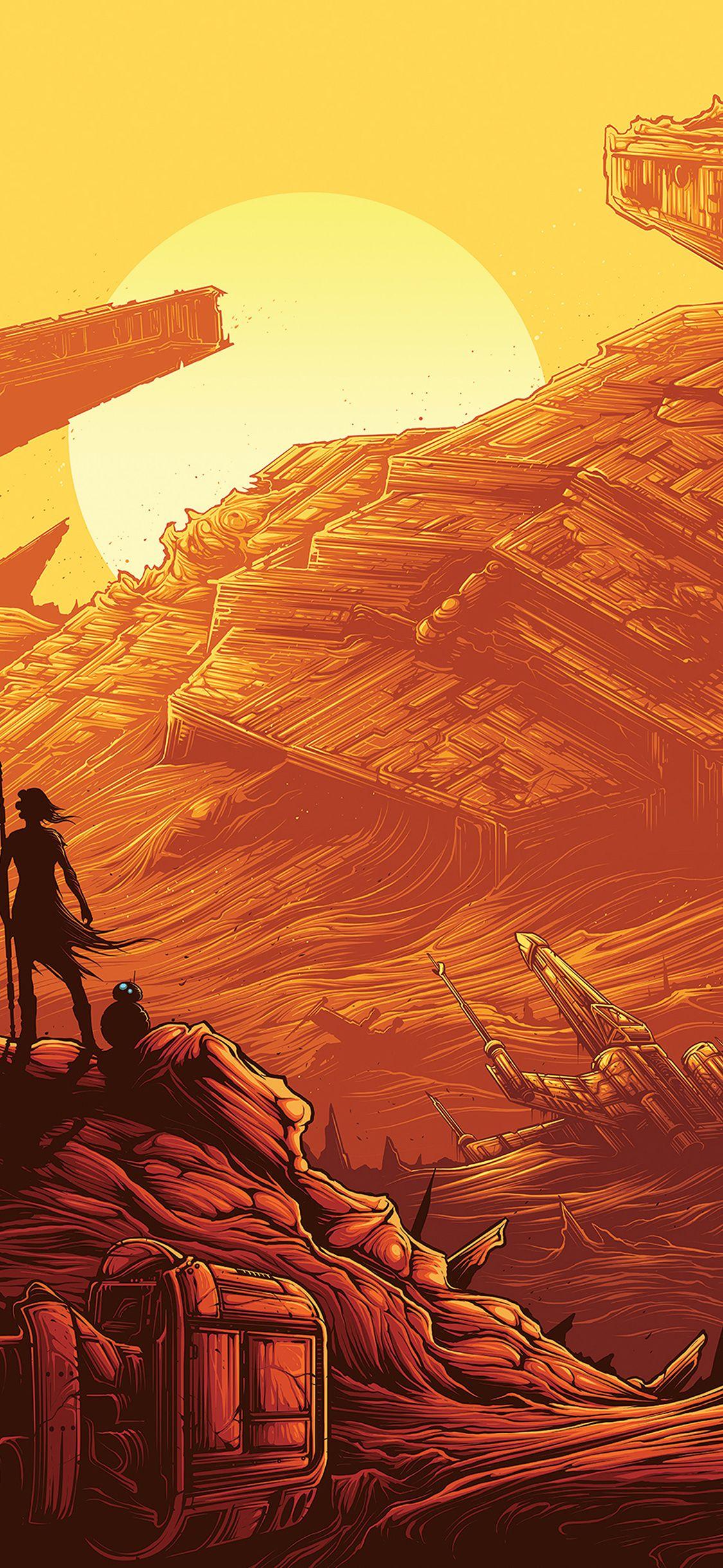 1125x2436 starwars art illust orange red