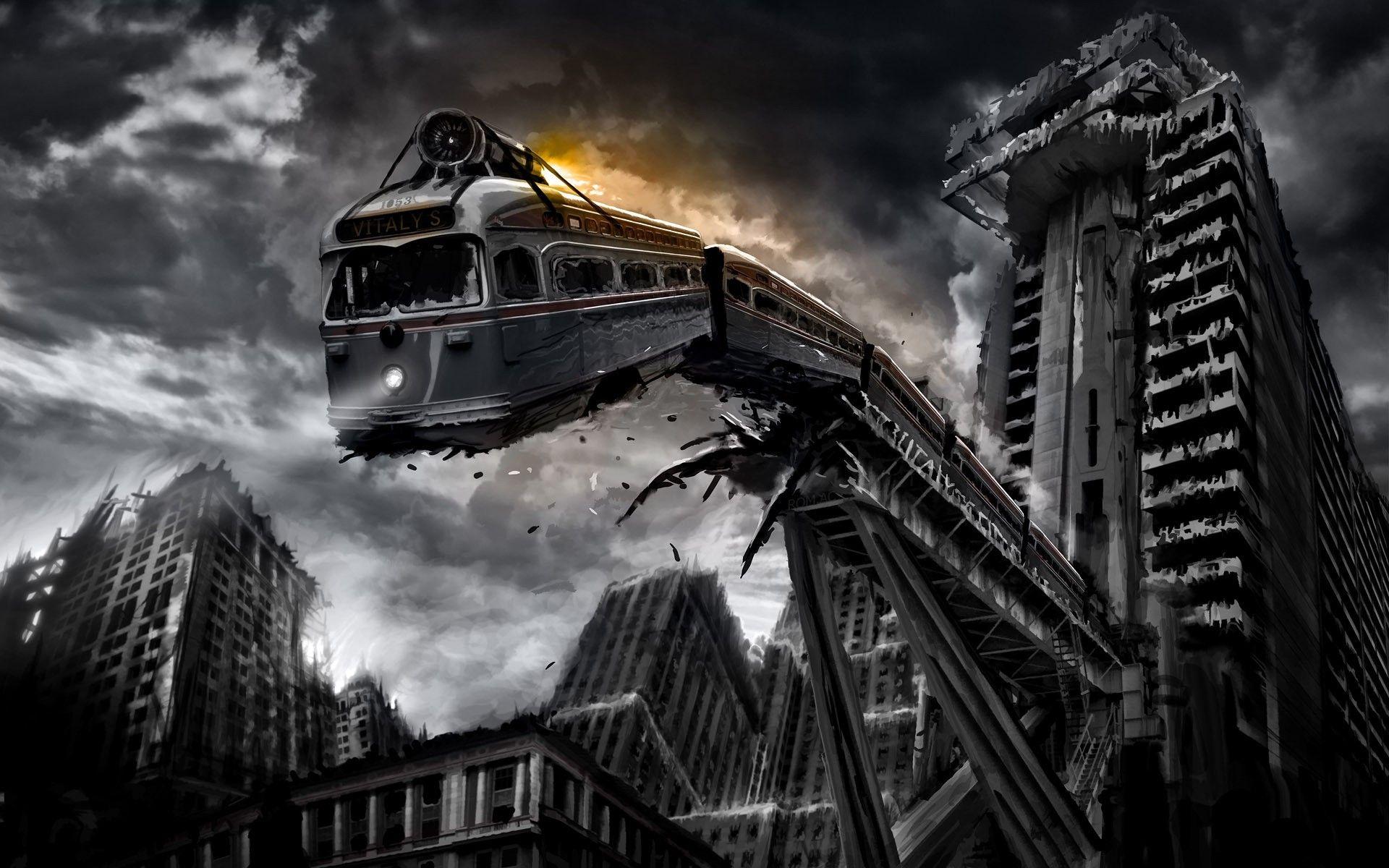 1920x1200 vehicle, Train, Dark, Apocalyptic, Artwork Wallpaper HD / Desktop and Mobile Background
