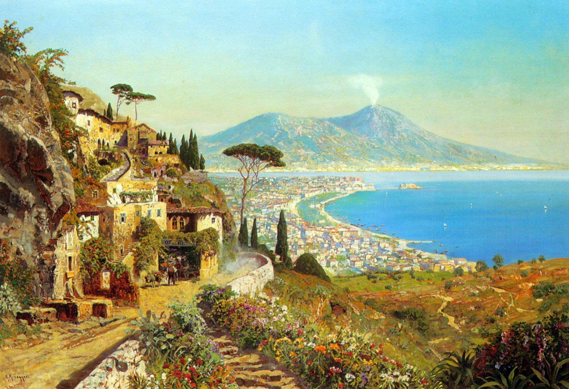 1920x1313 Alois Arnegger The Bay Of Naples Landscape Painting Of Naples Italy Painting Wallpaper & Background Download