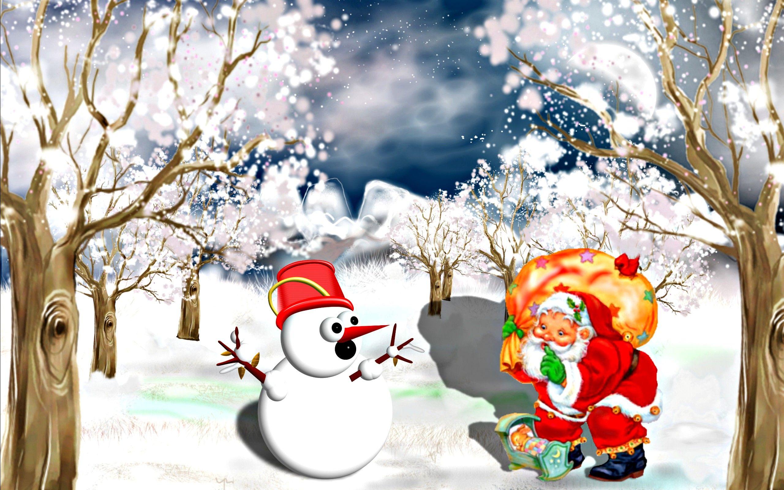 2560x1600 Winter: Happy Holidays Sweet Colors Snow Red Winter Birds Snowmen