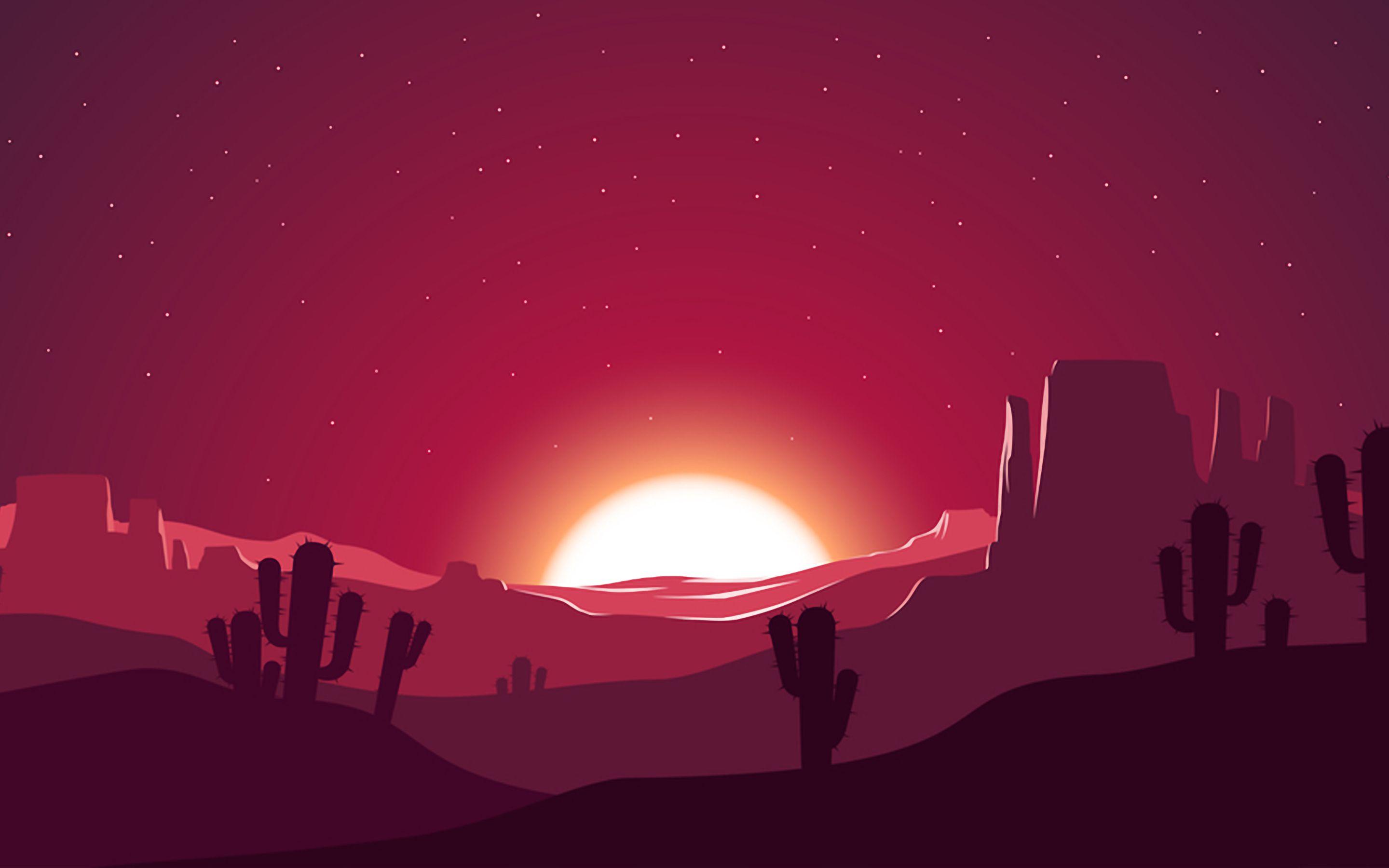 2880x1800 Cactus Sunset Desert Stars Landscape Silhouette Macbook Pro Retina HD 4k Wallpaper, Image, Background, Photo and Picture