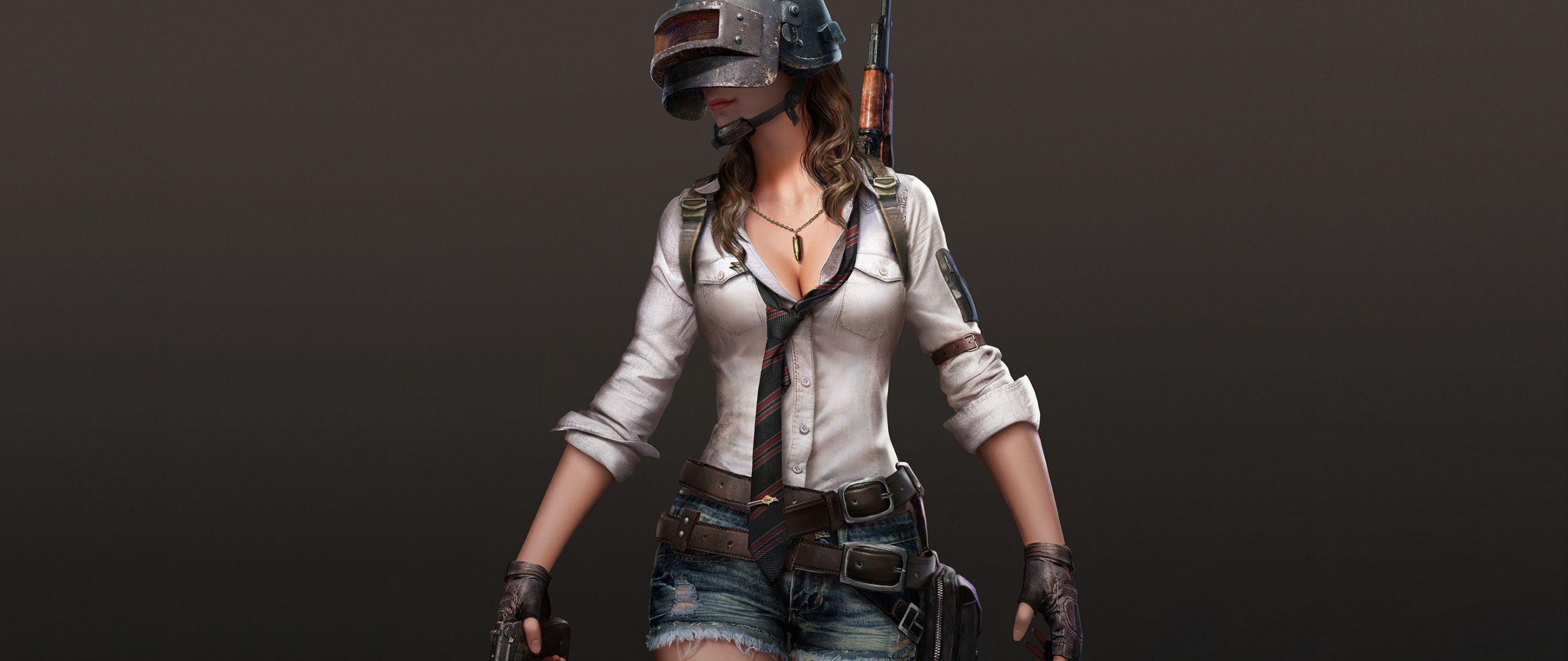 2560x1080 Download Woman with guns, PlayerUnknown's Battlegrounds, artwork wallpaper, 2560x Dual Wide, Widescreen