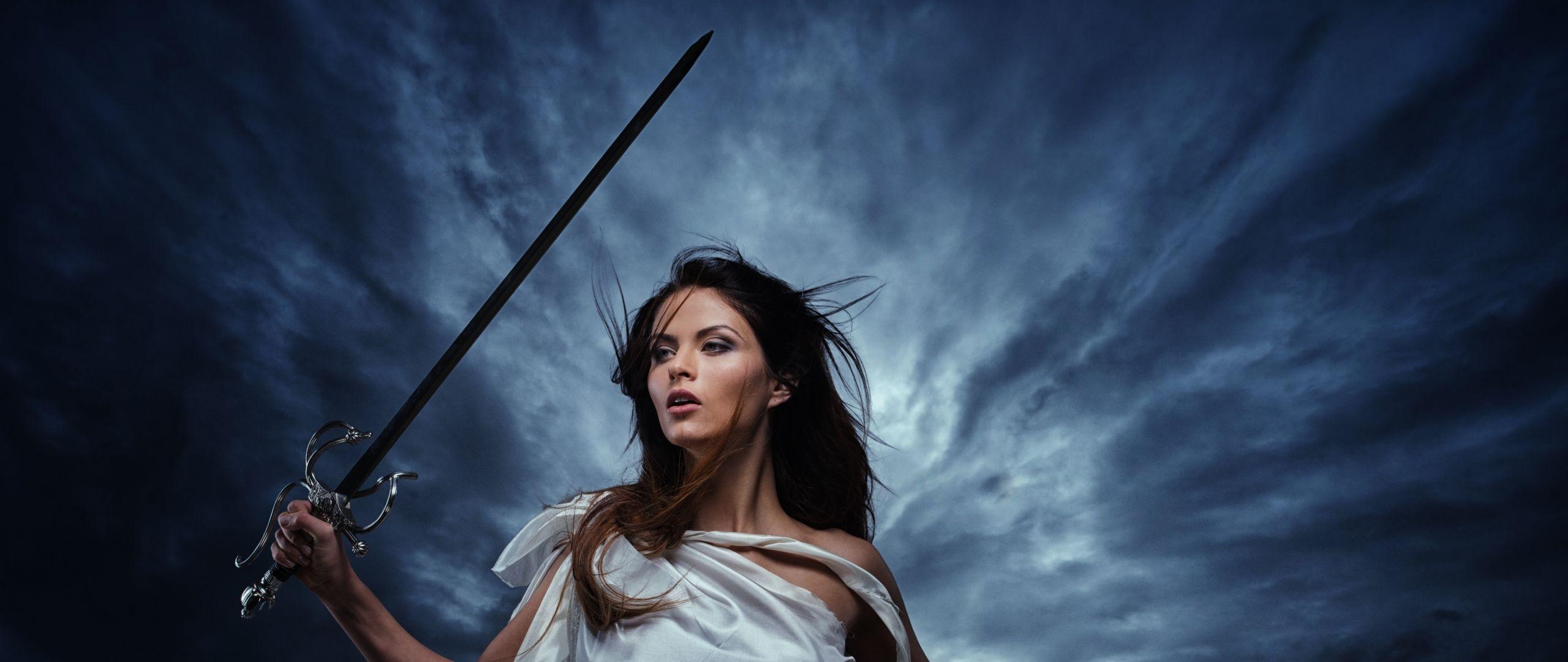 2560x1080 Download Fantasy Girl With Sword 8k Dual Wide display 1080p wallpaper 2560x1080