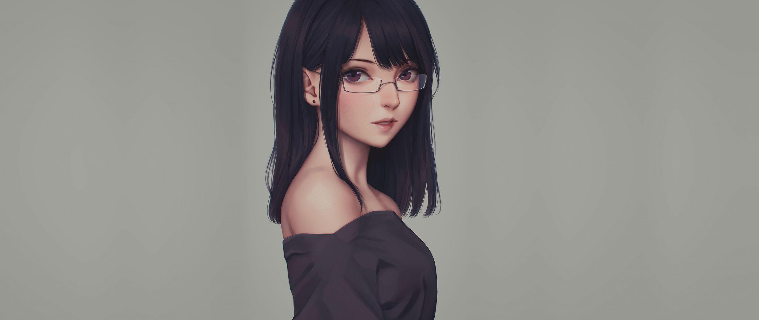 2560x1080 Download Anime girl, beautiful, glasses, art wallpaper, 2560x Dual Wide, Widescreen