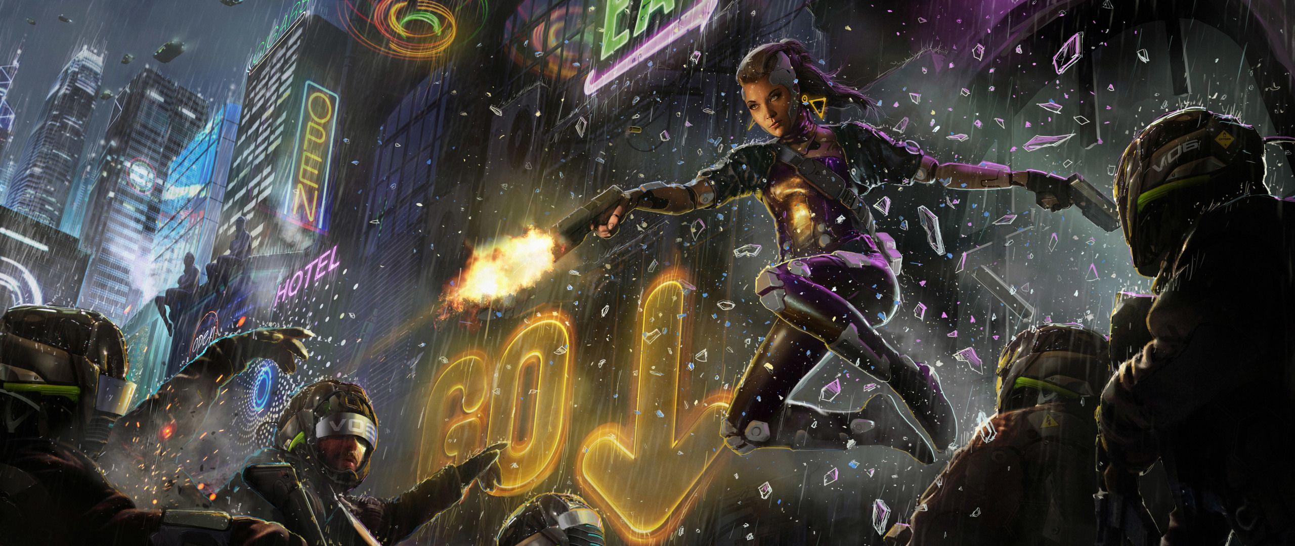 2560x1080 Scifi Cyberpunk Woman Warrior 2560x1080 Resolution Wallpaper, HD Artist 4K Wallpaper, Image, Photo and Background