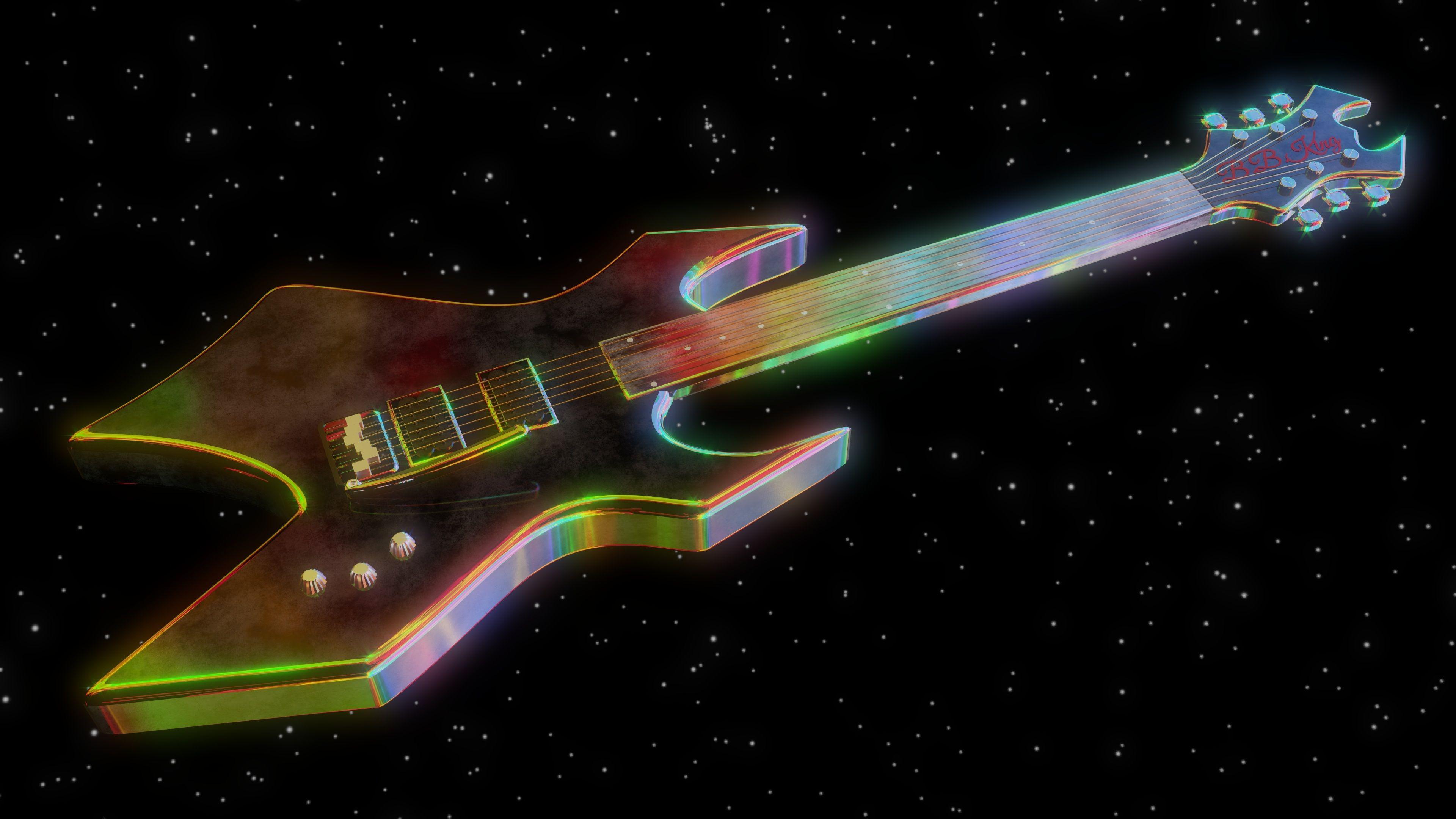 3840x2160 Colorful Electric Guitar In Space 4K UHD Wallpaper