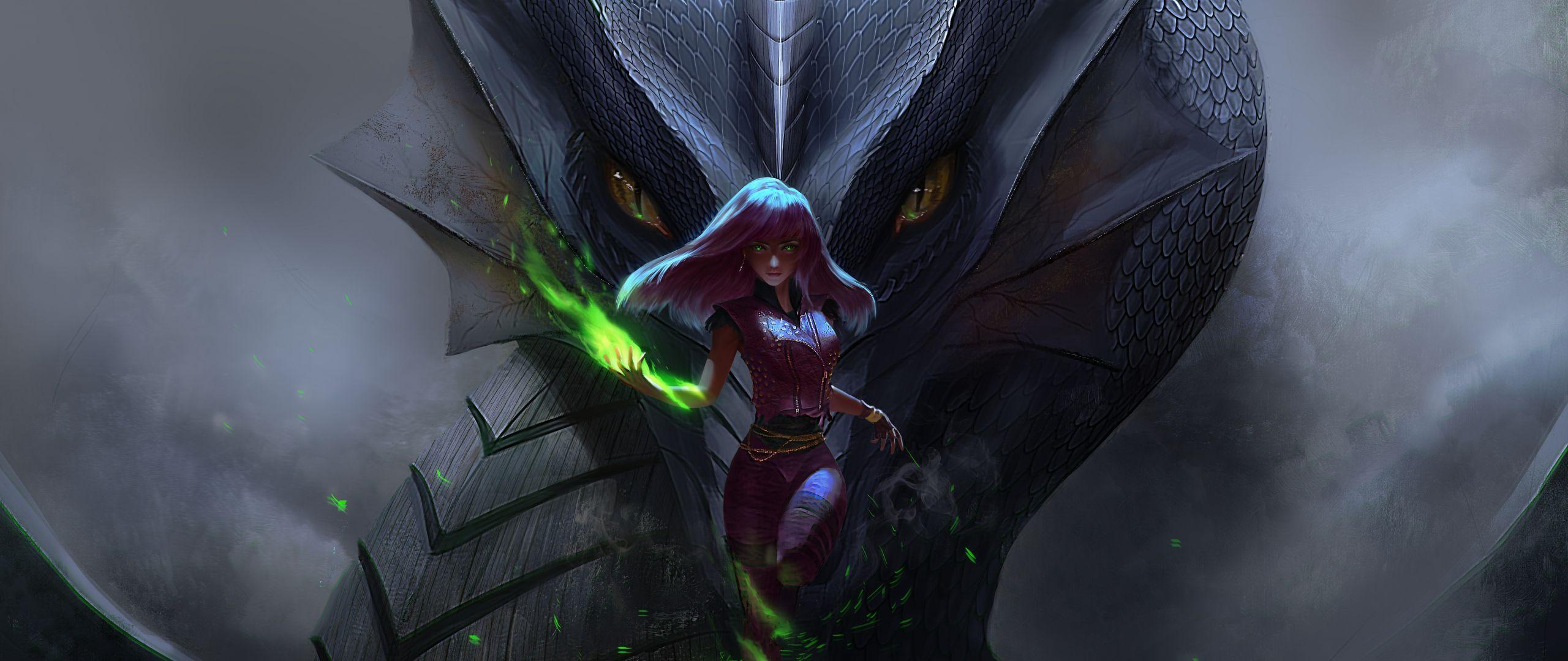 2560x1080 Download 2560x1080 wallpaper woman and snake, fantasy, art, dual wide, widescreen, 2560x1080 HD image, background, 16861