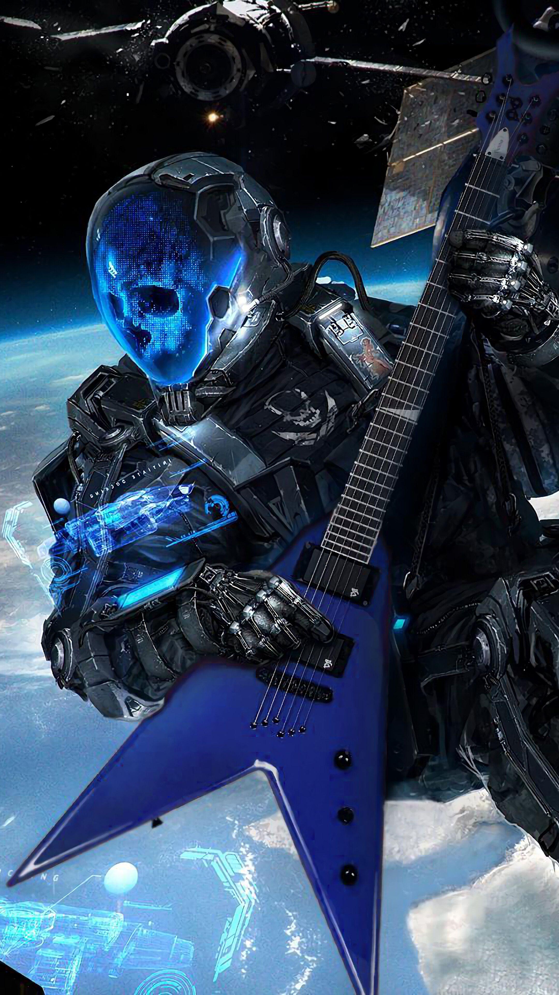 2160x3840 Sci Fi, Skull, Astronaut, Electric Guitar, 4K Phone HD Wallpaper, Image, Background, Photo And Picture. Mocah HD Wallpaper