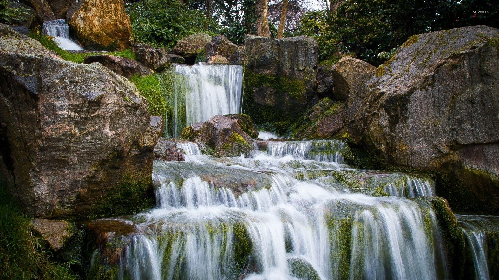 1920x1080 Mossy rocks in the waterfall wallpaper wallpaper