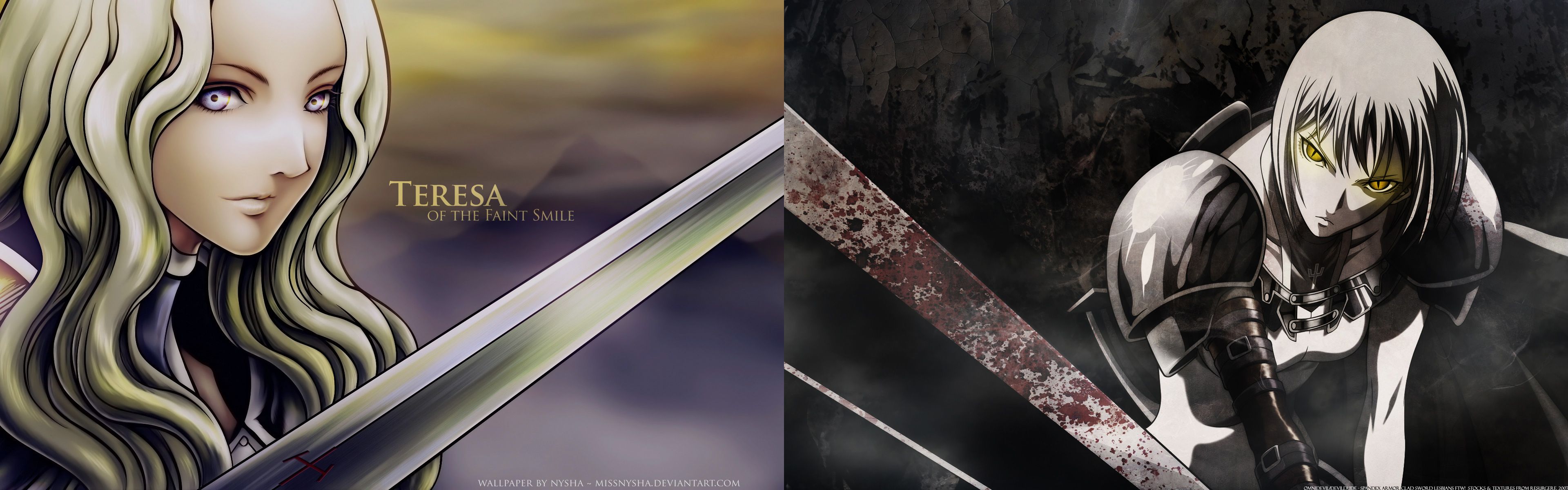 3840x1200 Claymore HD Wallpaper: Teresa's Fierce Blade in Anime Elegancex1200