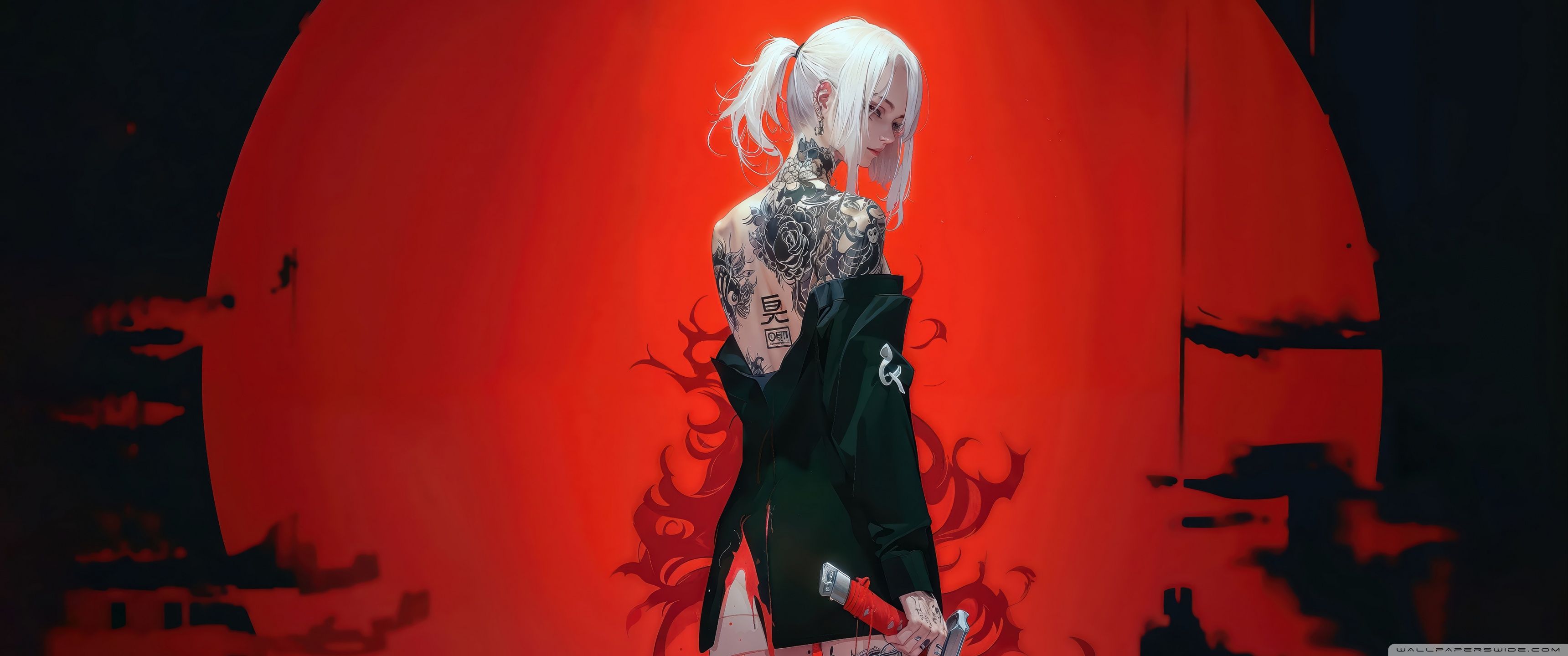 3440x1440 Anime Girl, Red Circle, Black Background 4K UHD Wallpaper for UltraHD Desktop and TV : Widescreen and UltraWide Display : Dual Monitor : Smartphone and Tablet Devices