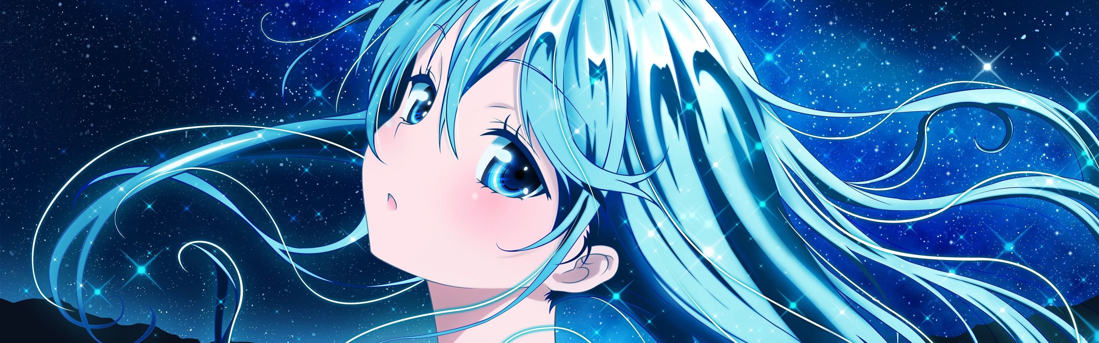 3840x1200 Wallpaper Blue hair anime girl, starry, shine 3840x2160 UHD 4K Picture, Image