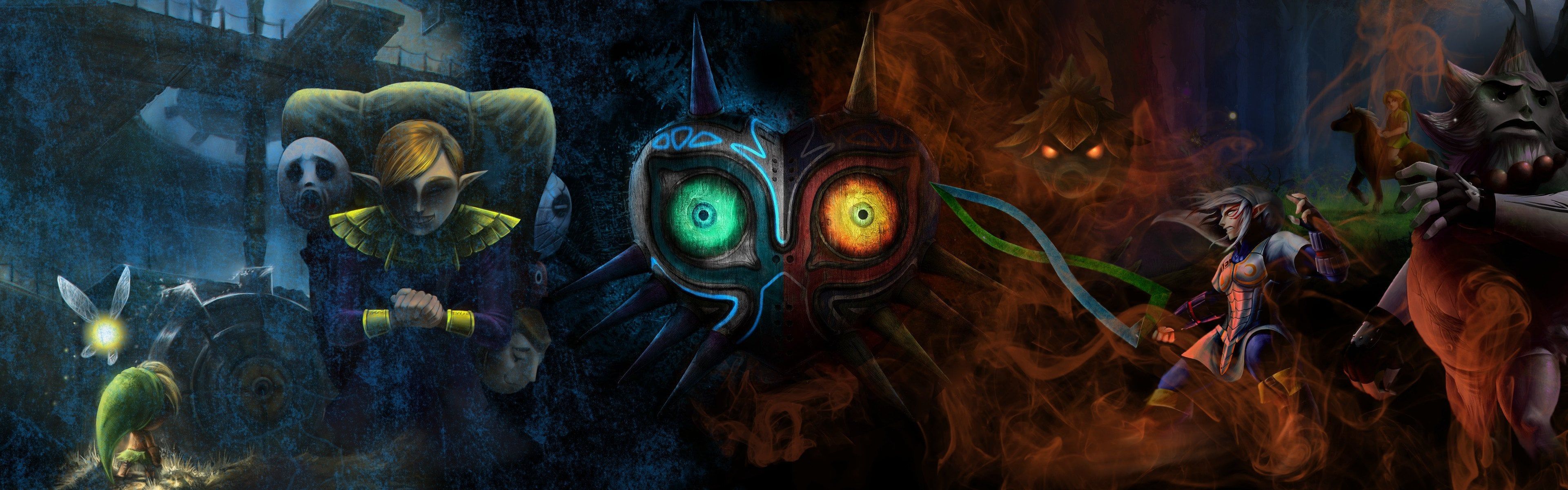 3840x1200 Majora's Mask dual monitor background. A few years back I compiled some of my favourite MM pieces from Jasqreate /jasqreate