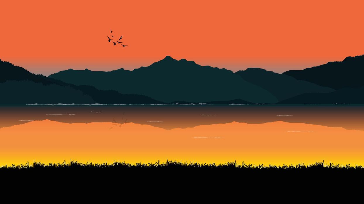 1244x700 graphics drawing of a serene landscape view outdoor after of sunset with grass on the ground for wallpaper background
